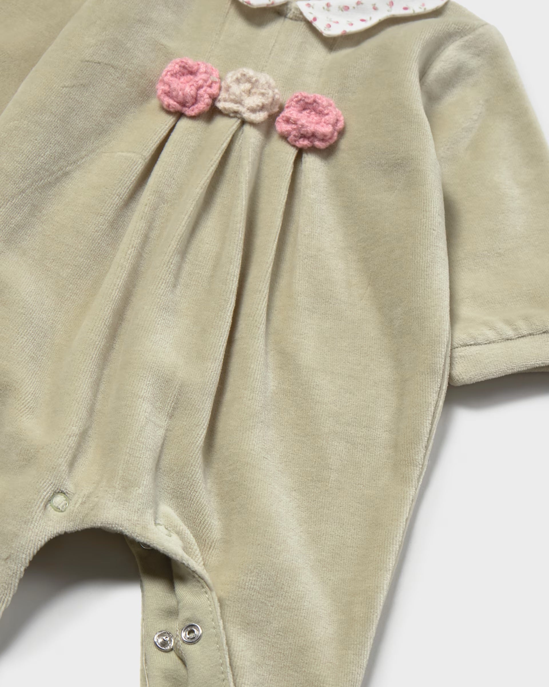 Soft newborn baby girl velour sleepsuit with floral appliqué by Mayoral