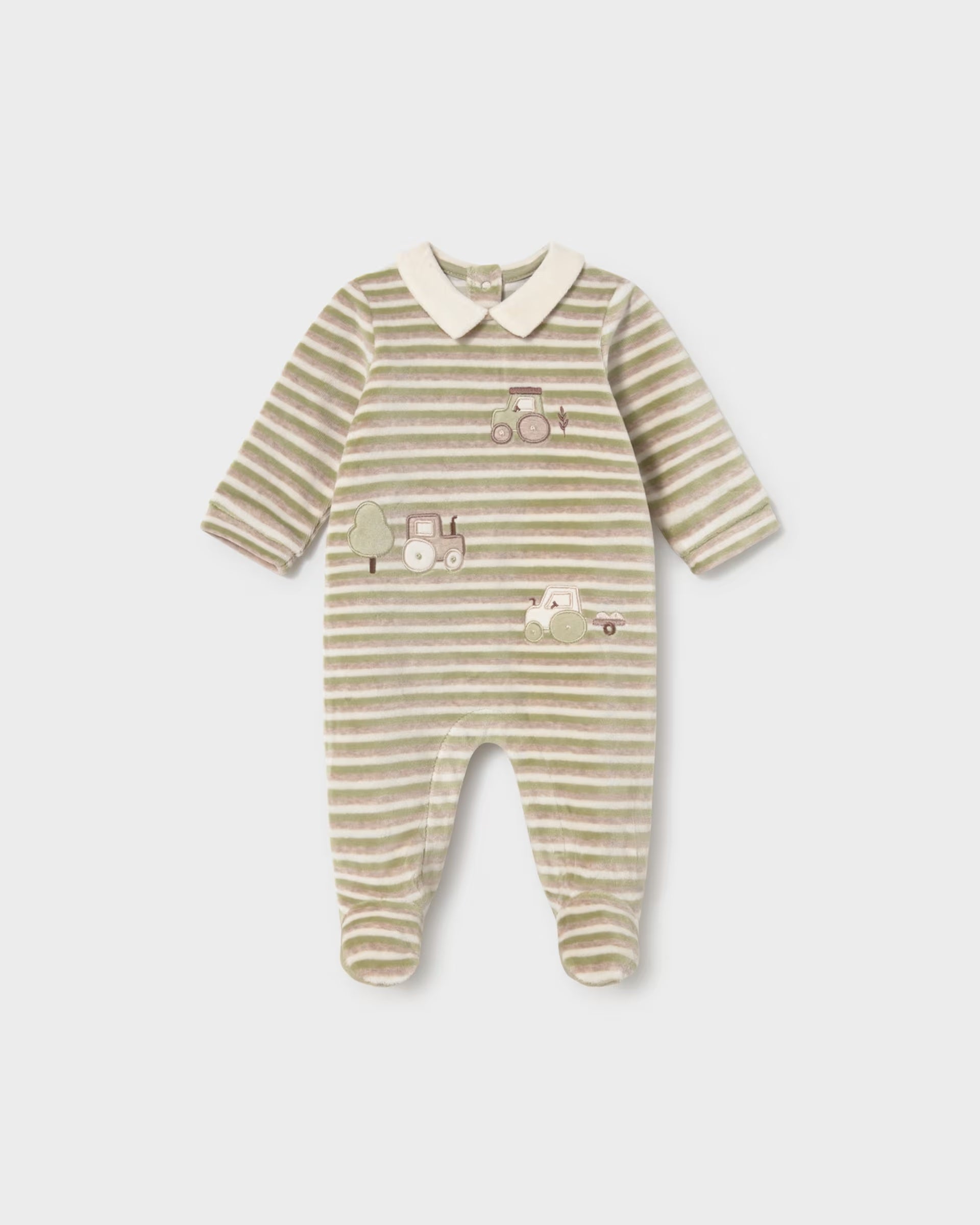 Mayoral newborn baby boys velour striped tractor babygrow