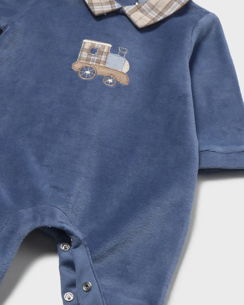Mayoral newborn tractor babygrow with checked collar