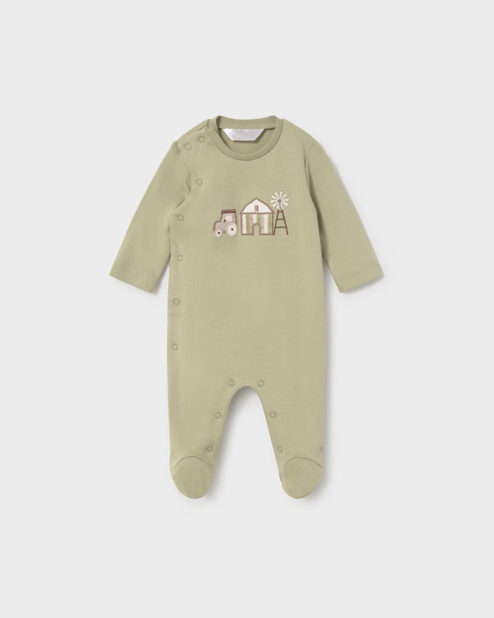 Newborn baby boy farm print sleepsuit onesie