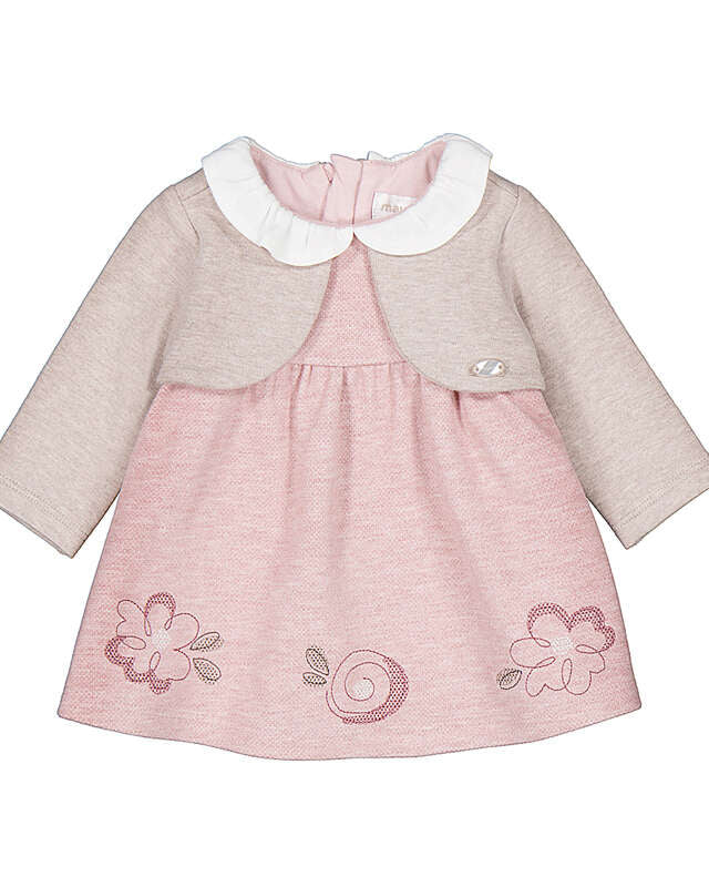 Mayoral Baby Girls Pink Occasion Dress with Knit Cardigan Set