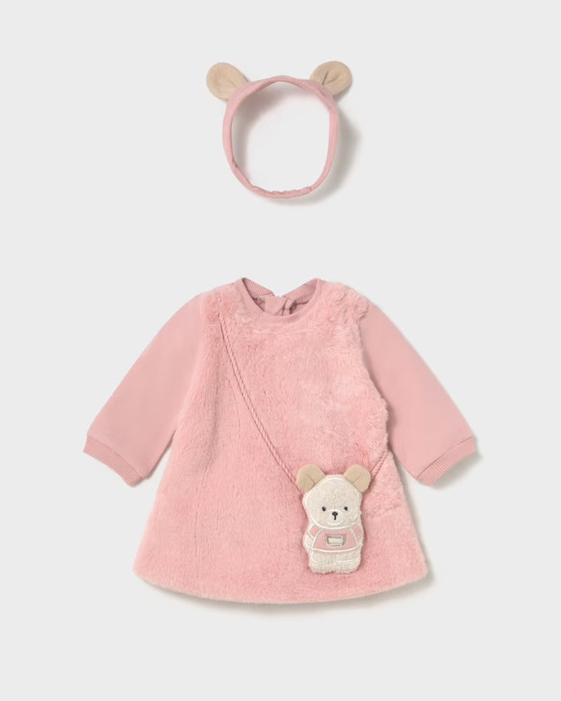 Mayoral newborn baby girls cute pink mouse dress and matching ear headband set