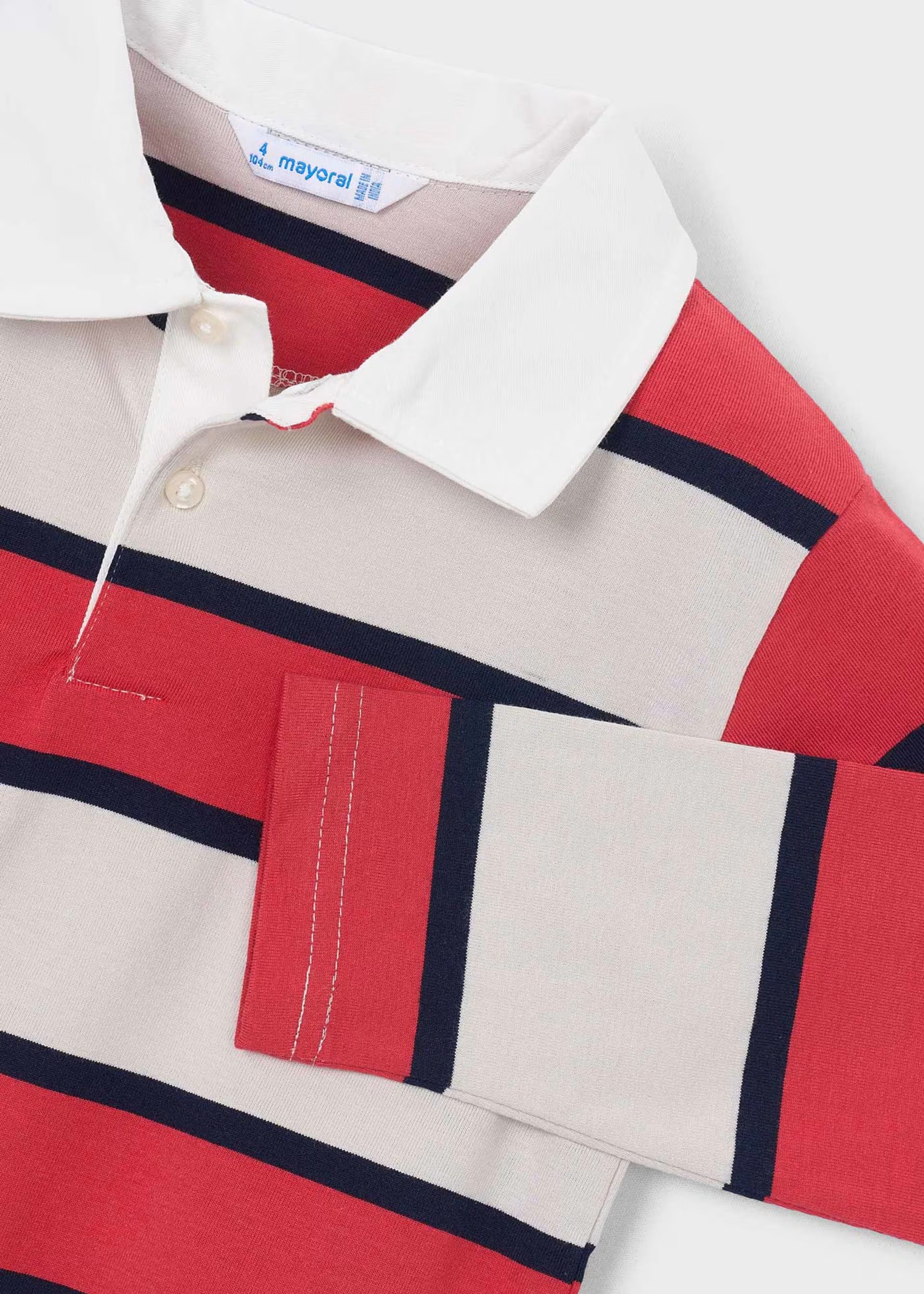 Mayoral boys striped polo top collar and stripe detail