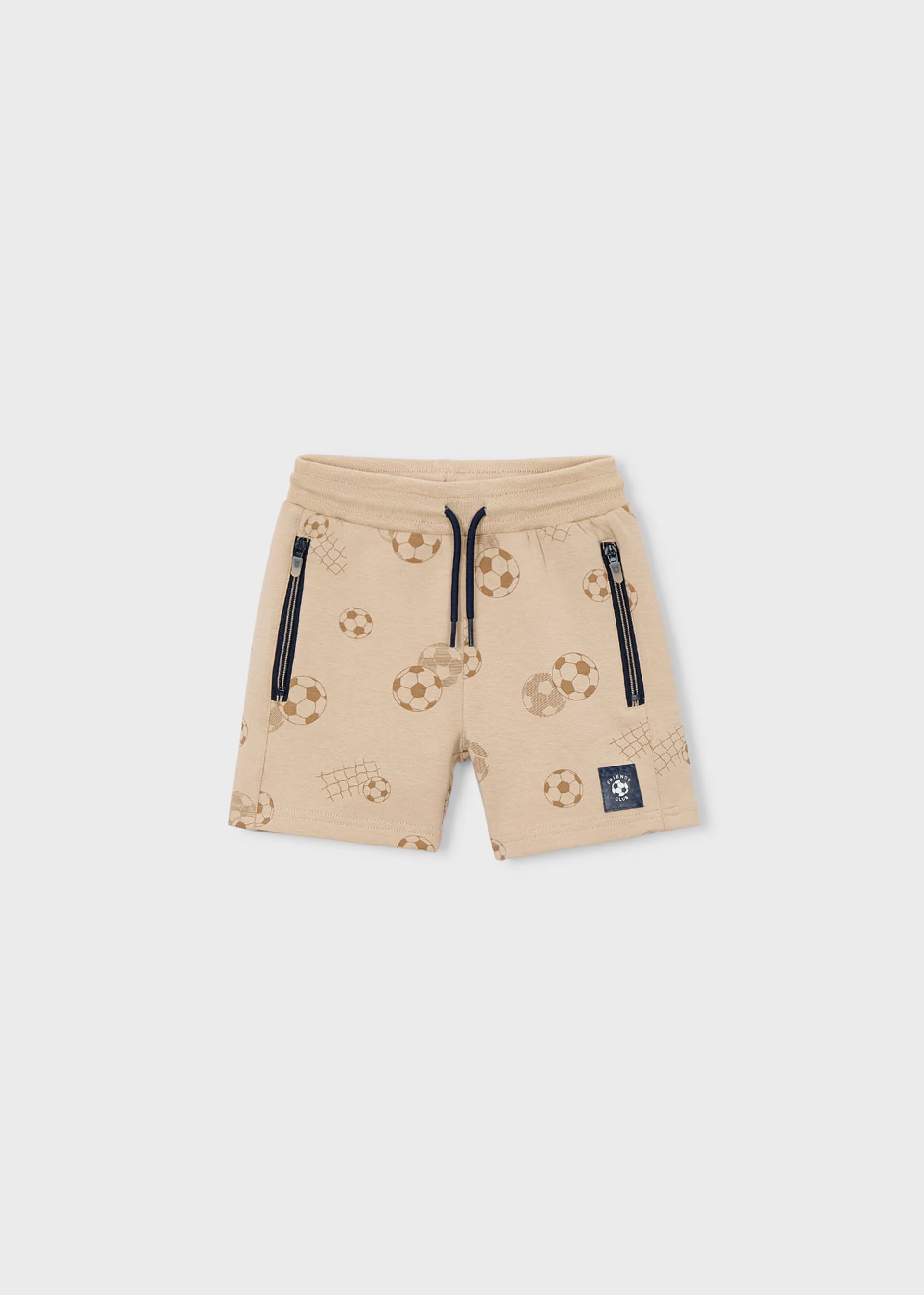 Mayoral boys beige football print shorts front view