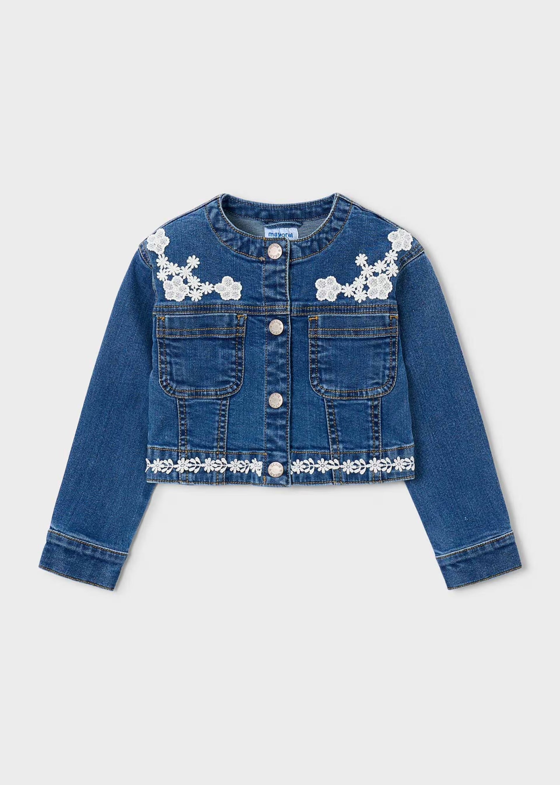 Mayoral Girls Embroidered Lace Dark Denim Jacket