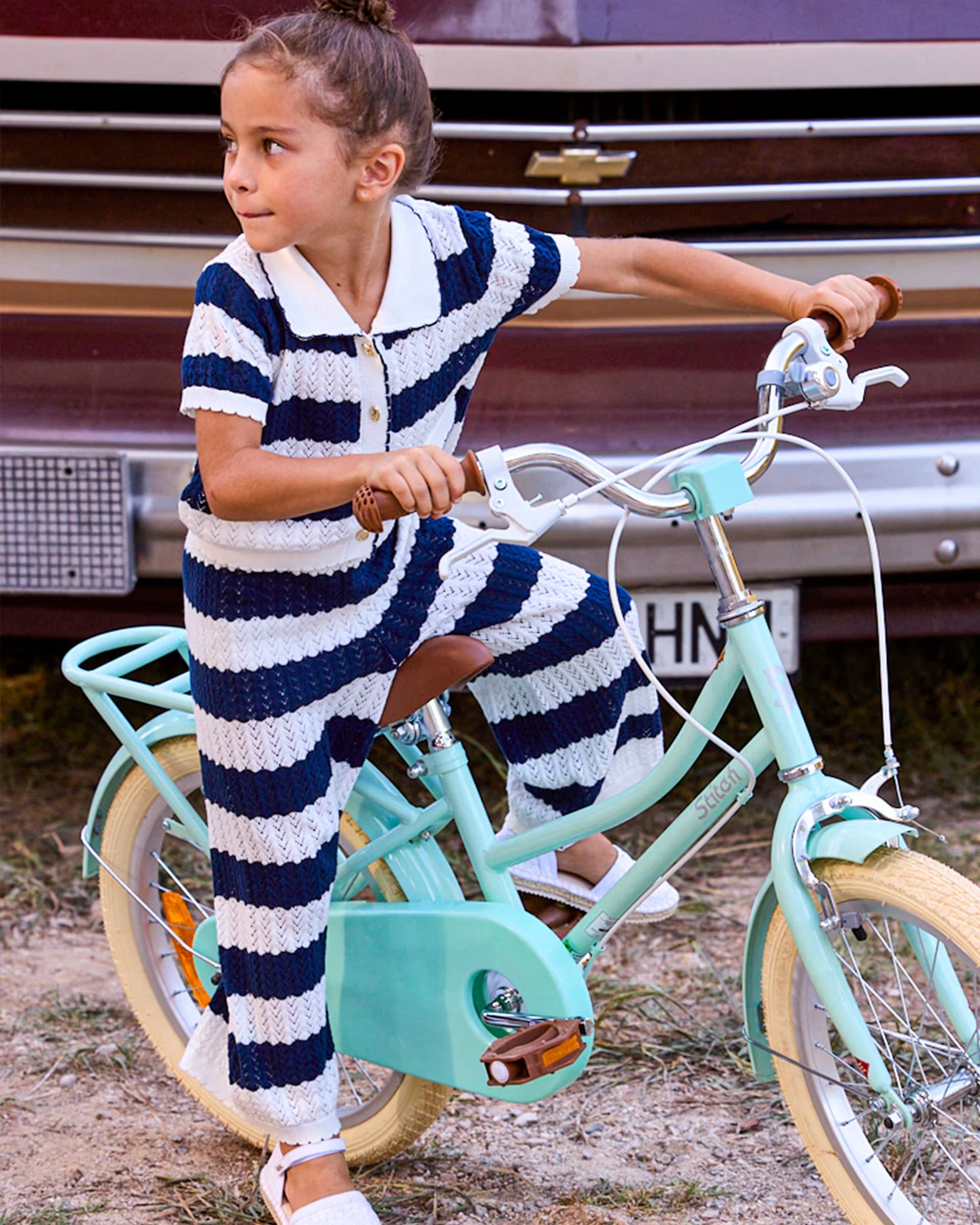 Mayoral girls striped knitted outfit set worn full look