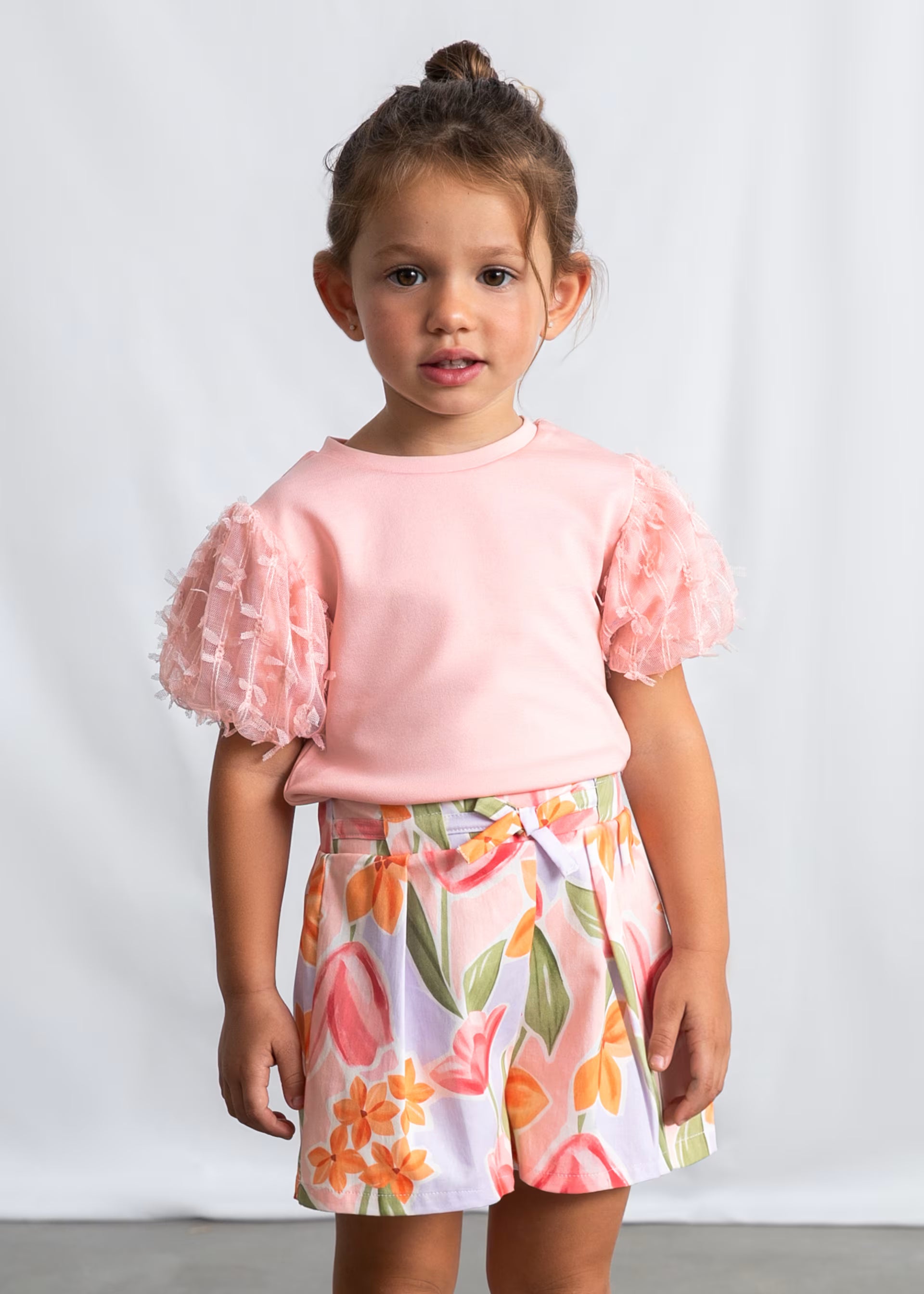 Mayoral girls summer floral shorts with waist tie detail