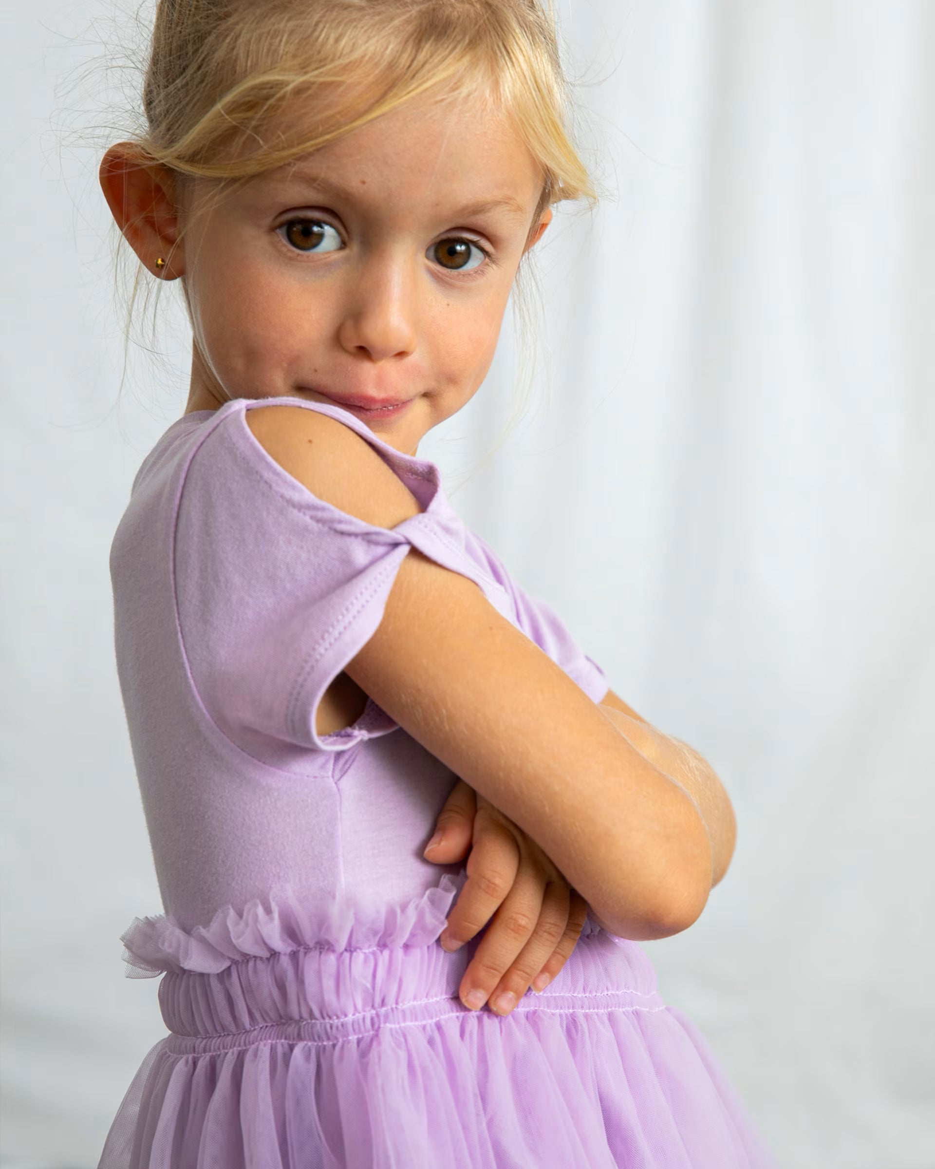 Mayoral girls lilac dress tulle shoulder detail