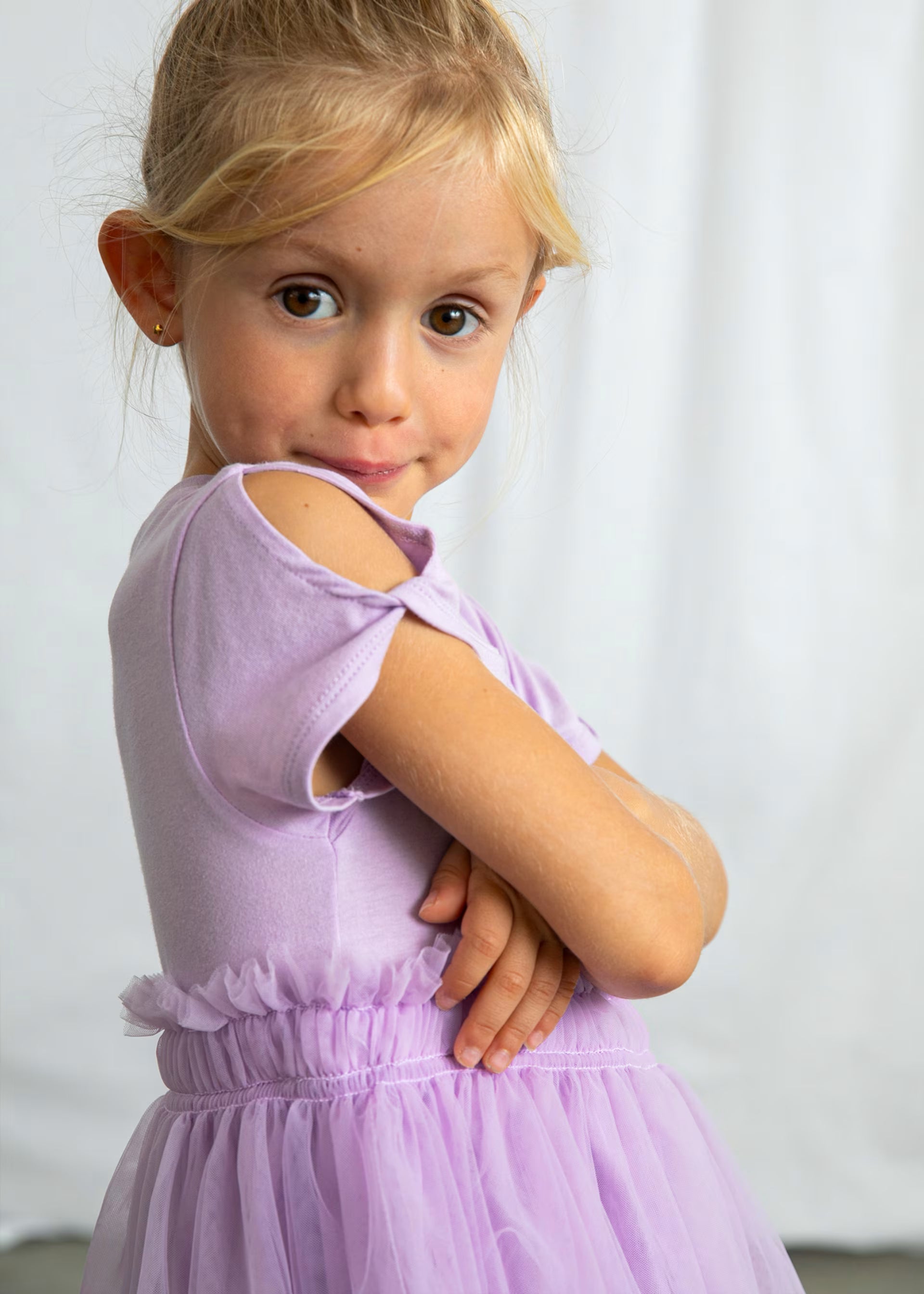 Mayoral girls lilac dress tulle shoulder detail