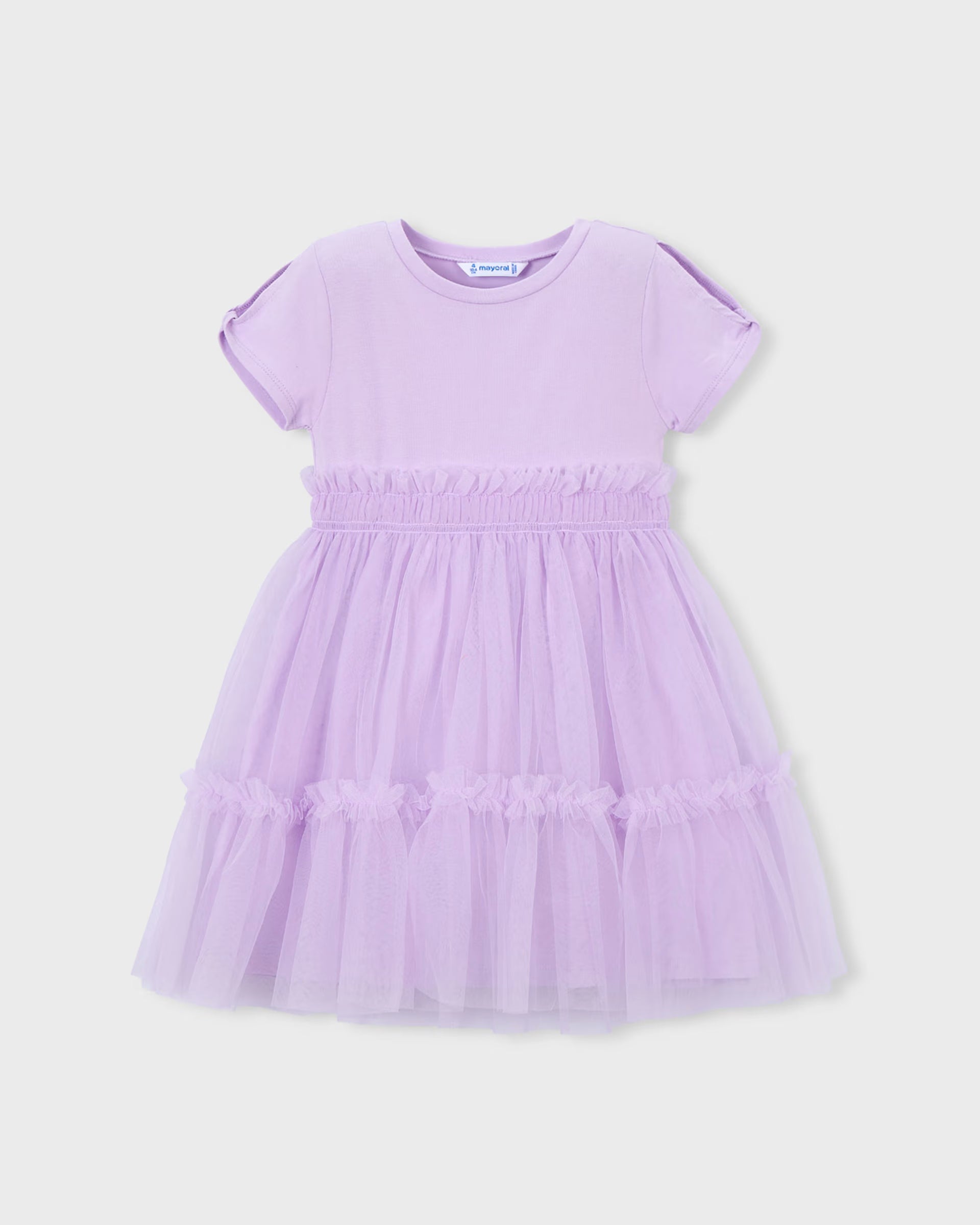 Mayoral girls lilac tulle dress short sleeve front