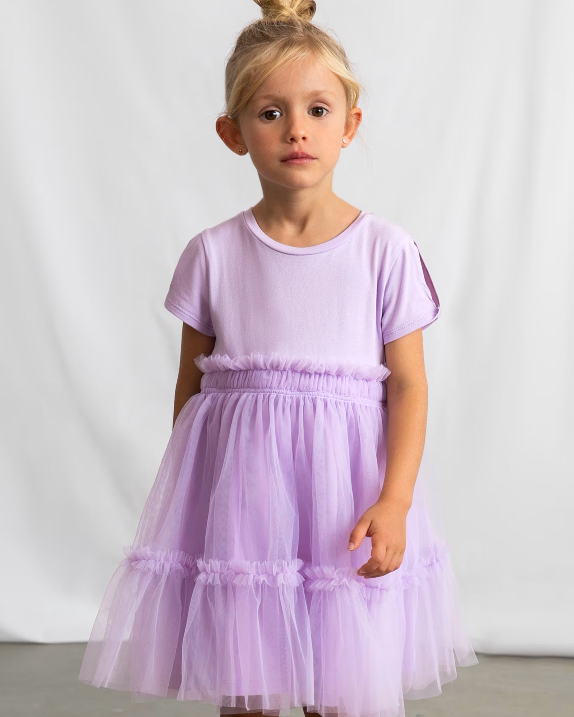 Mayoral girls lilac tulle dress model view