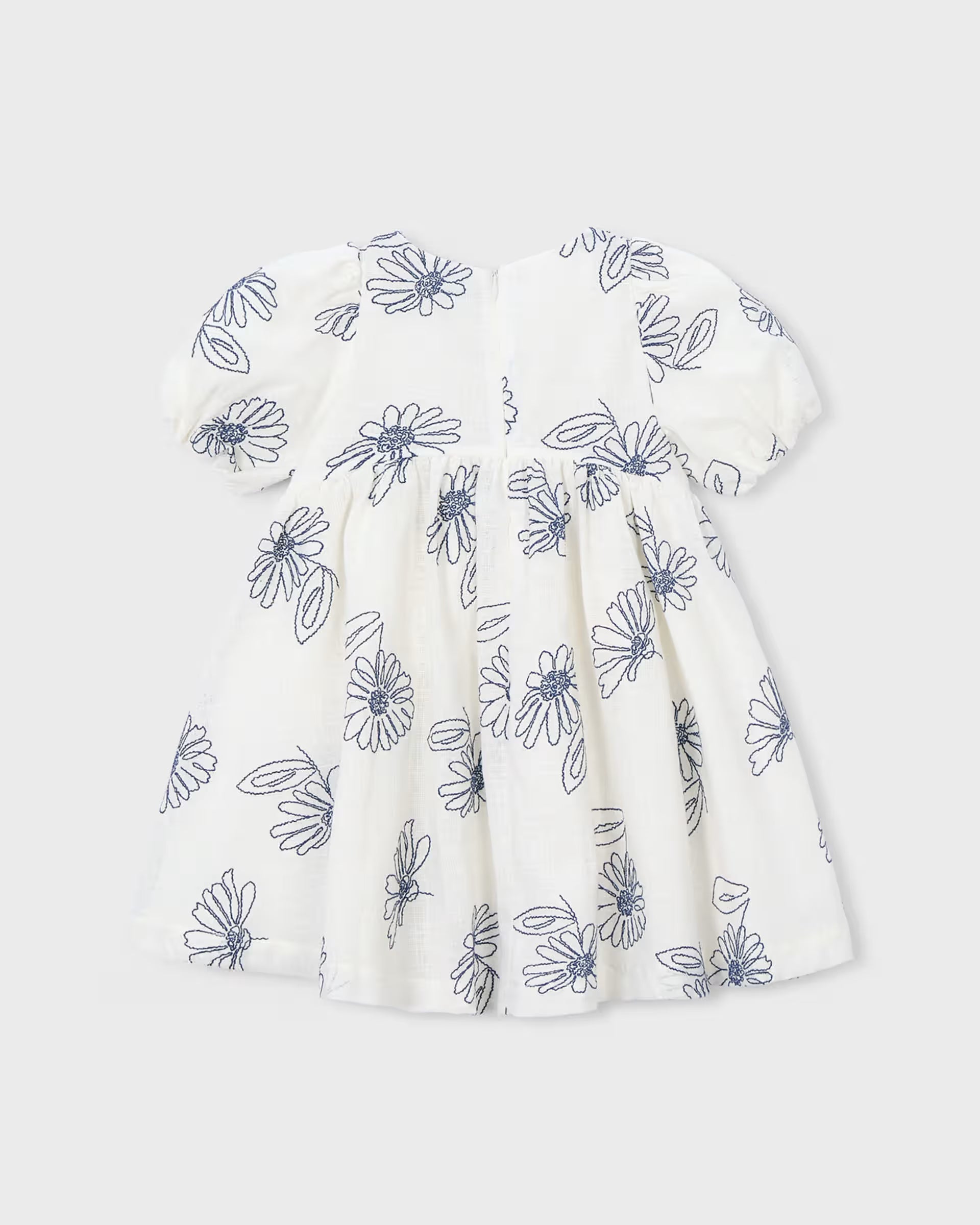Mayoral girls white and blue embroidered floral dress back view