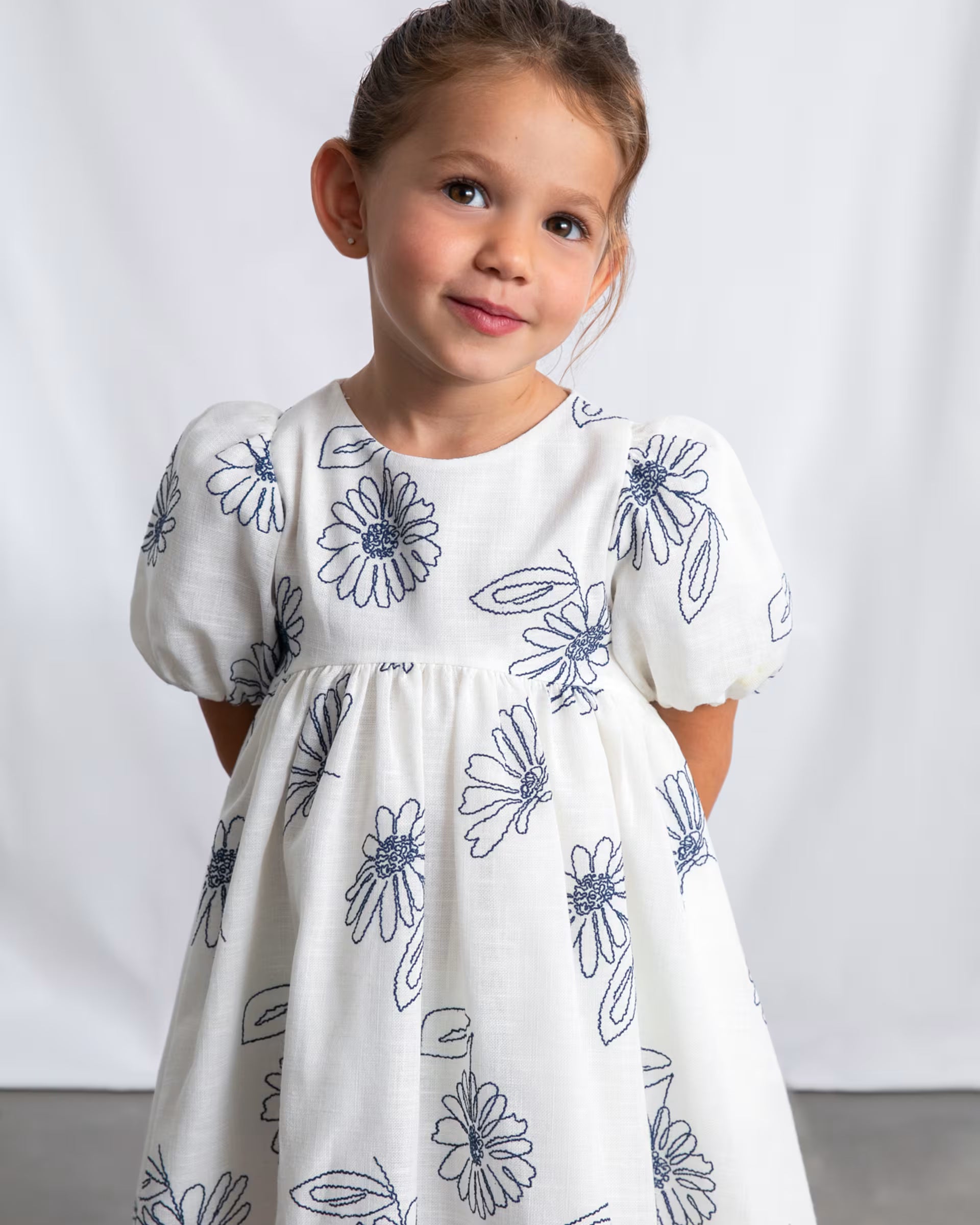 Mayoral girls white blue embroidered floral dress front view