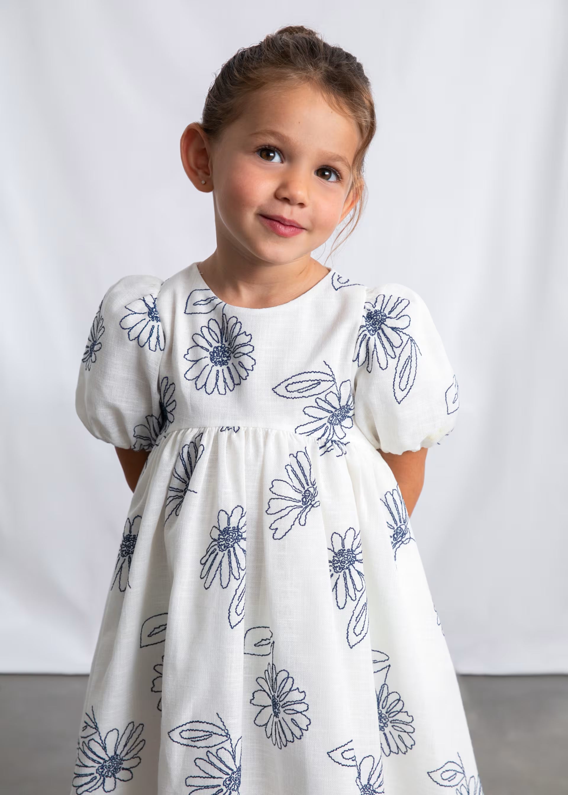Mayoral girls white blue embroidered floral dress front view