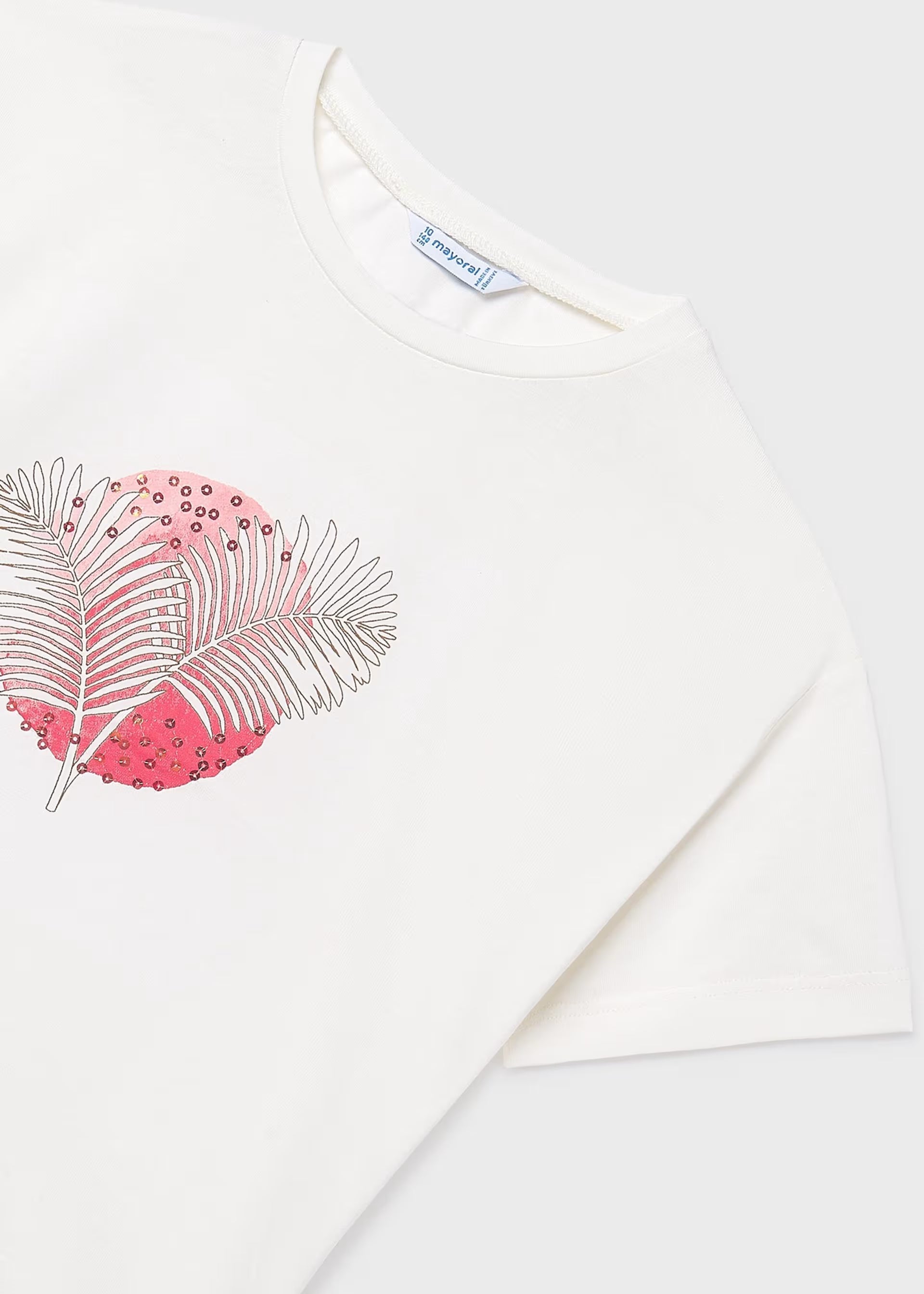 Mayoral girls ivory t-shirt coral feather print detail