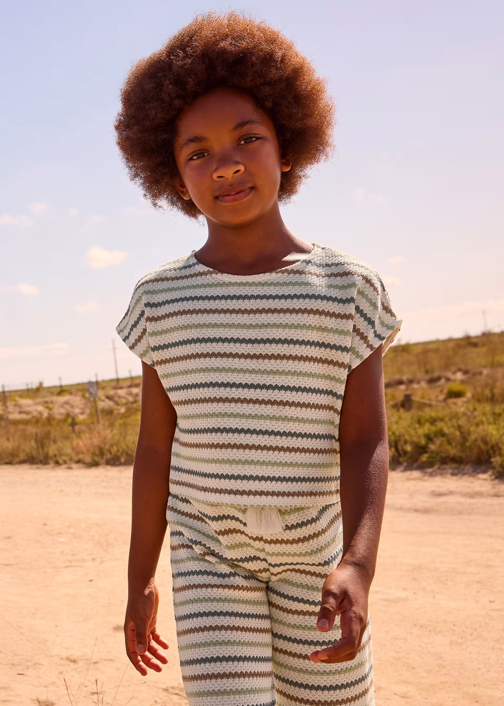 Mayoral girls striped summer top with matching trousers view