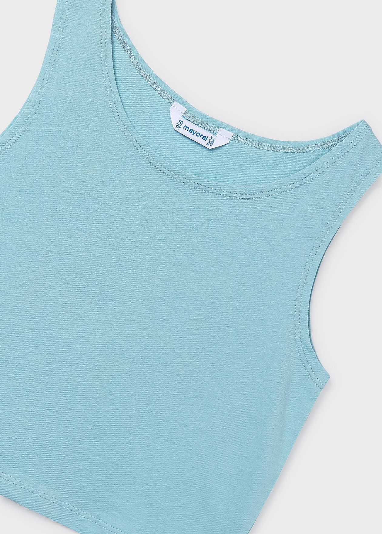 Mayoral girls sleeveless summer vest aqua blue close up