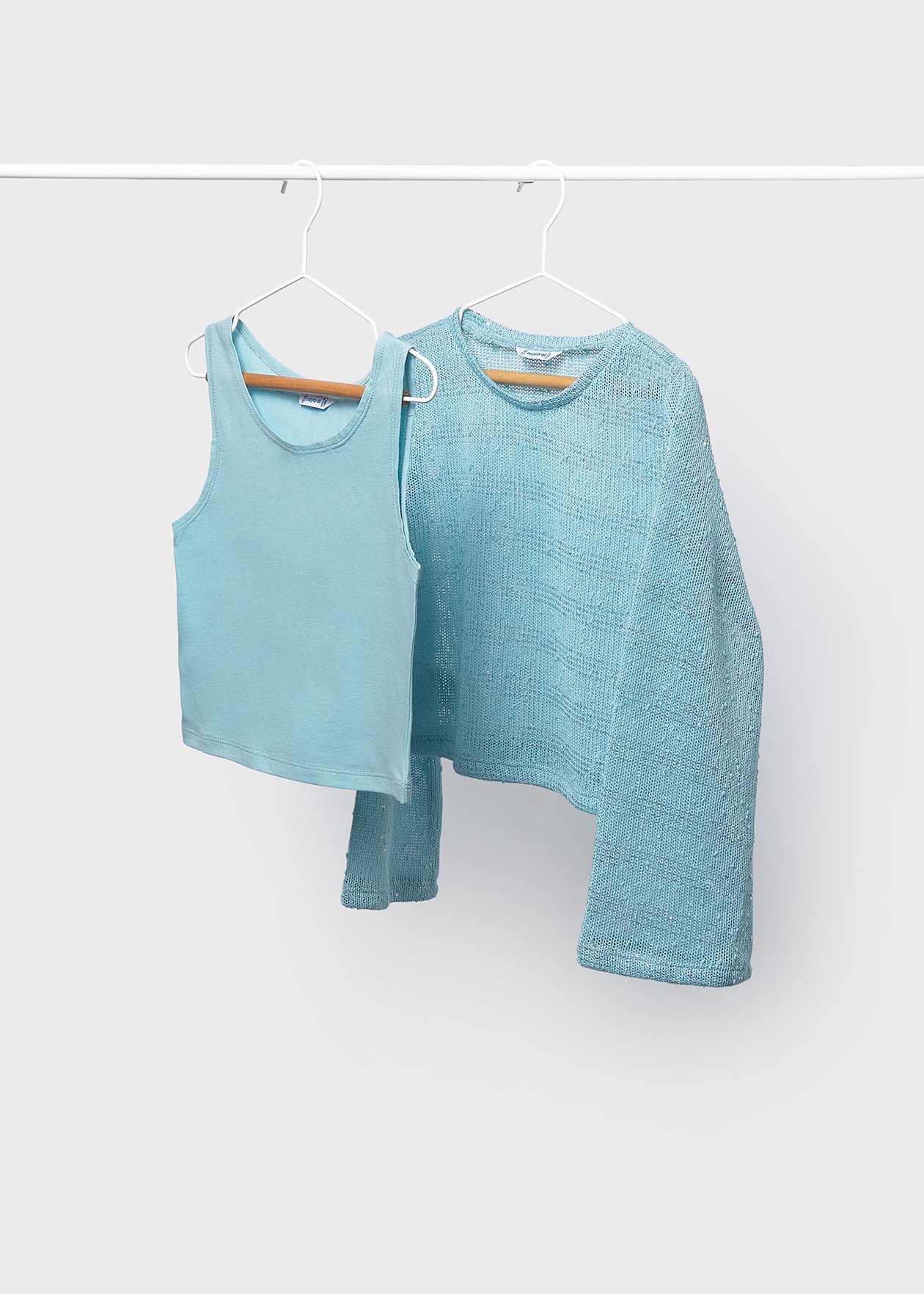 Mayoral girls aqua top and vest twin set front view