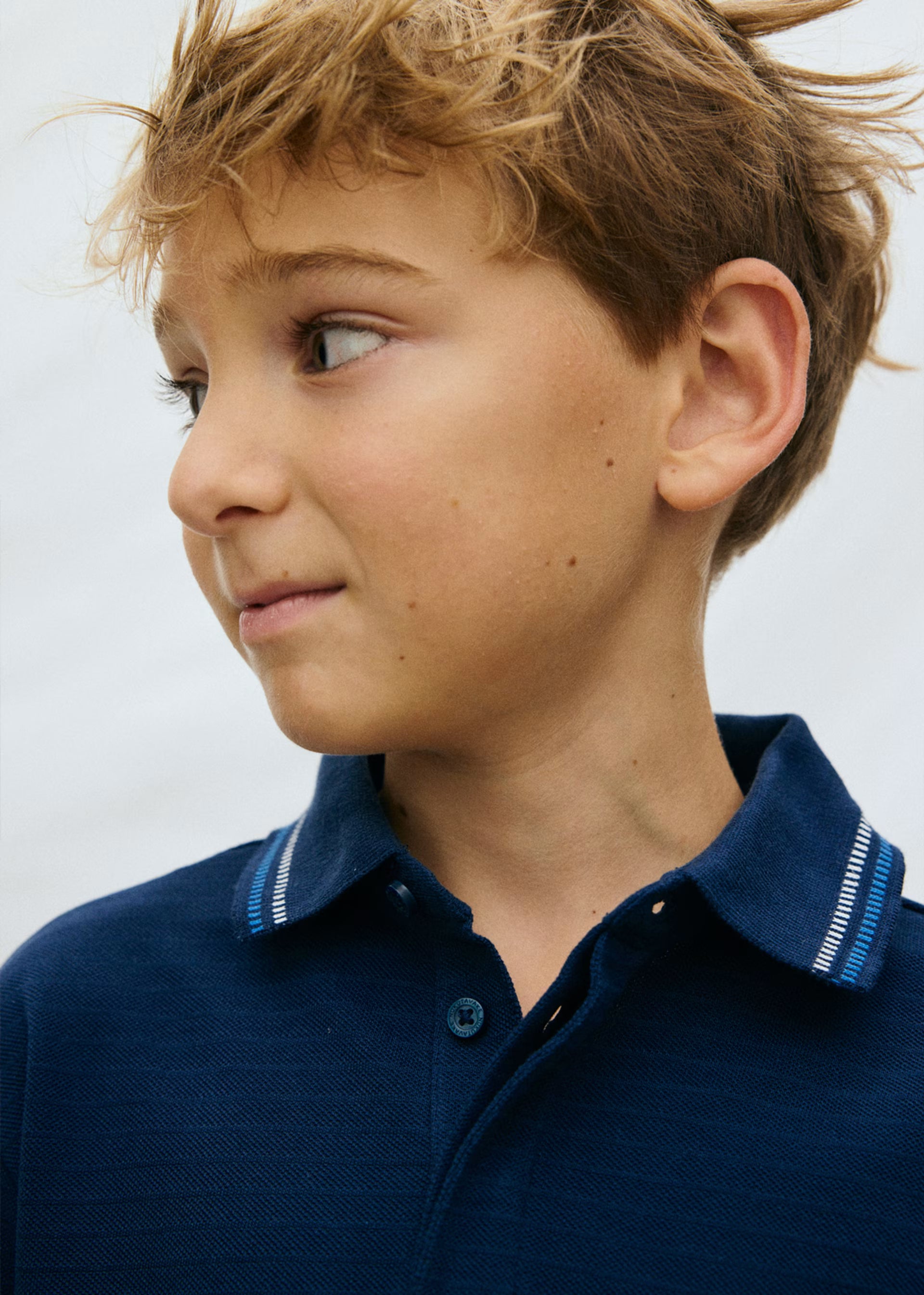 Mayoral boys polo shirt collar detail close up