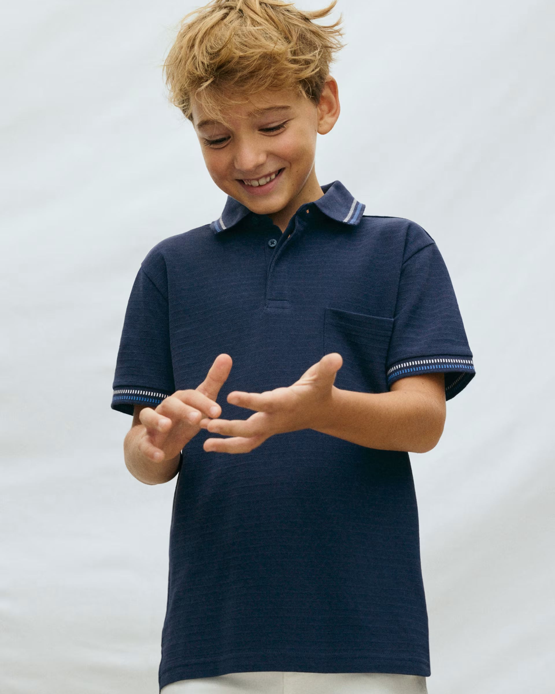 Mayoral boys polo shirt navy worn as daytime outfit