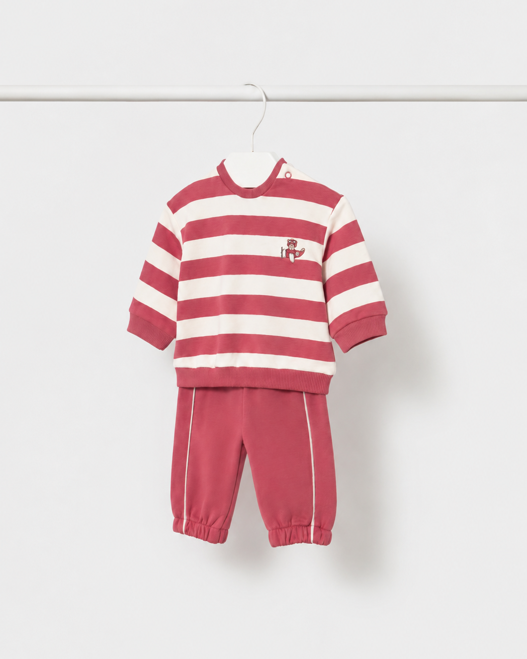 Mayoral baby boys red striped tracksuit set with airplane motif sweatshirt and matching trousers