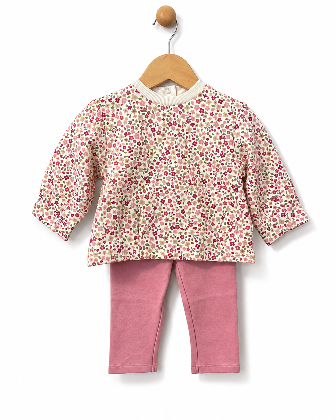 Mayoral baby girls Flower Power set with pink flower appliqué sweatshirt and cream floral leggings