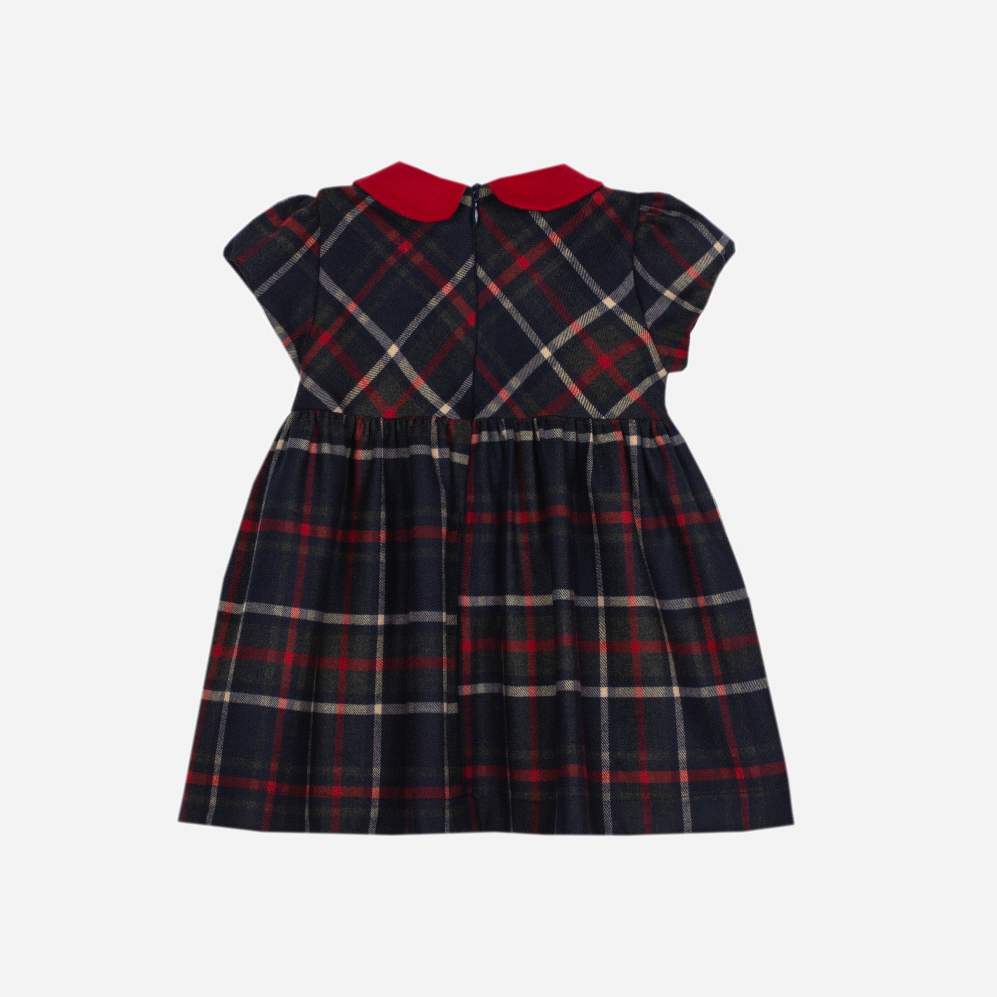 Patachou girls navy tartan dress with peter pan collar from back
