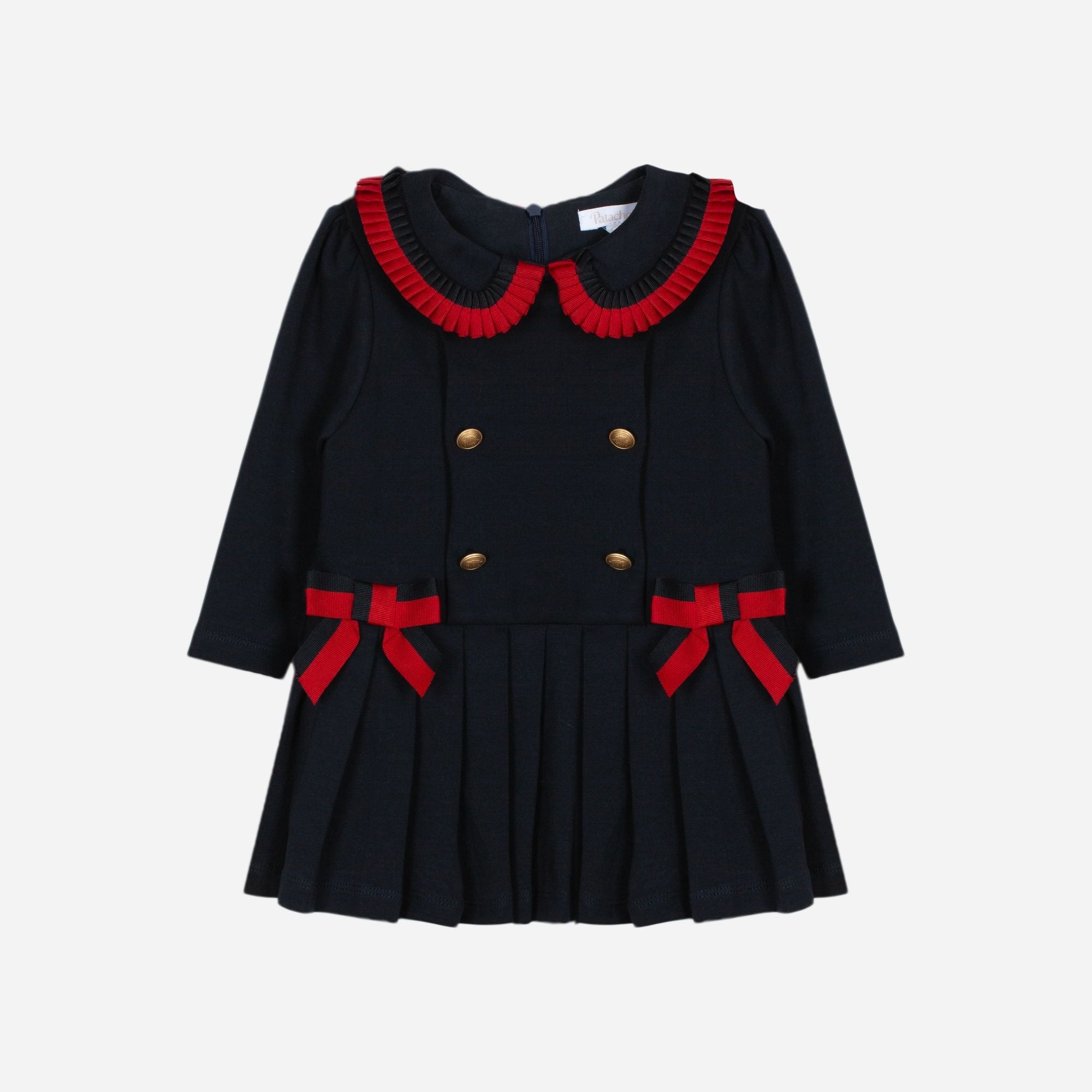 Patachou festive dress for baby girls in navy and red tartan