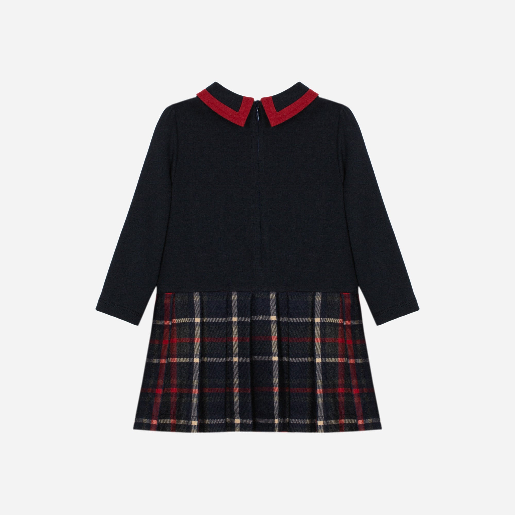 Patachou baby girls navy and red tartan Christmas dress back view
