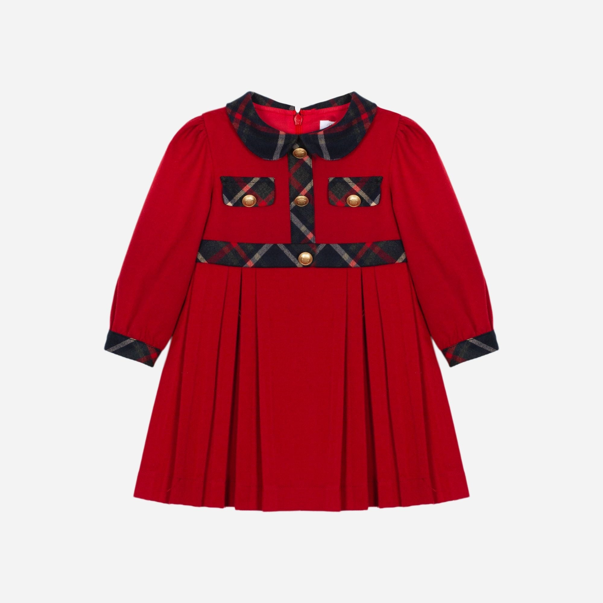 Patachou girls festive red tartan party dress – gold button detail