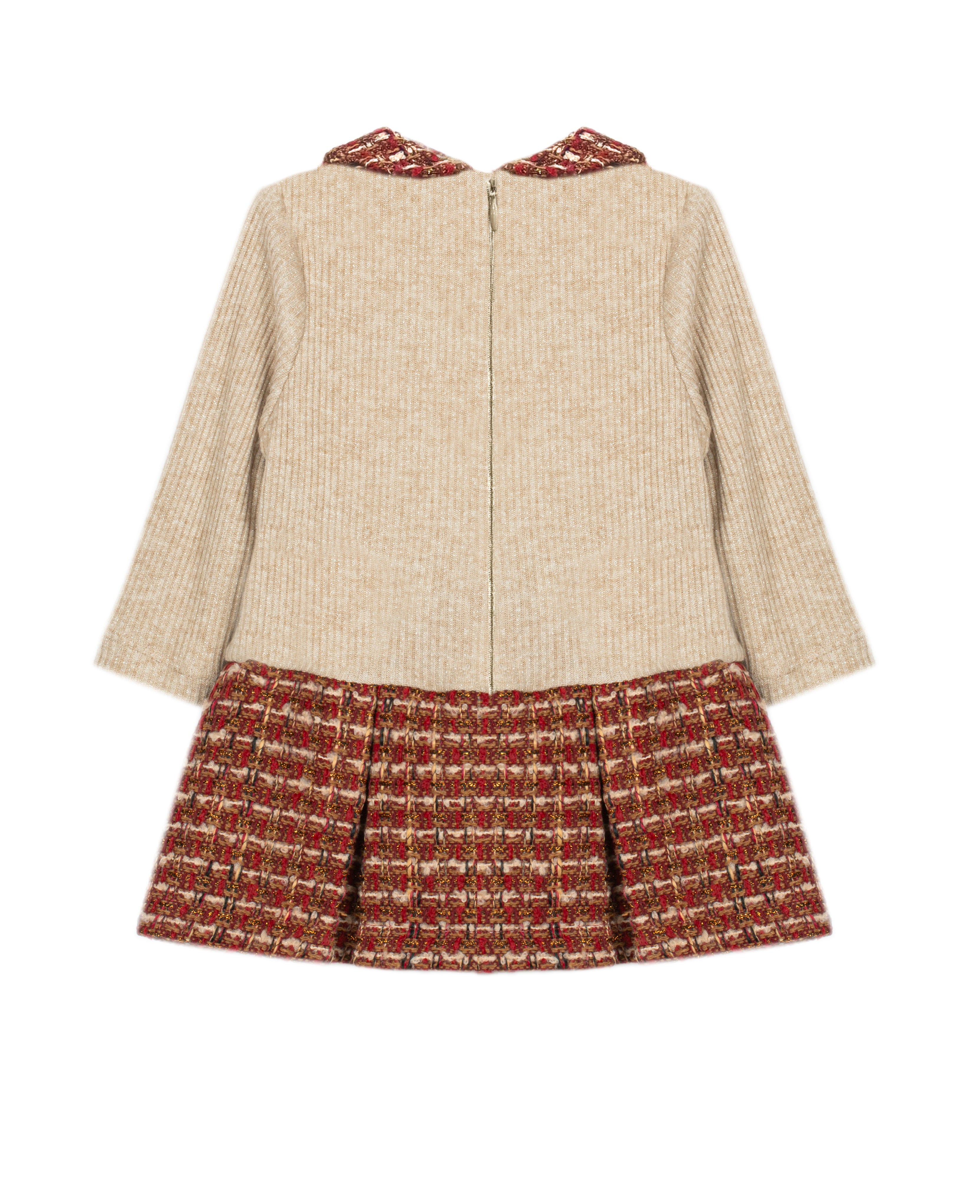 Patachou girls burgundy tweed pleated winter occasion dress back view