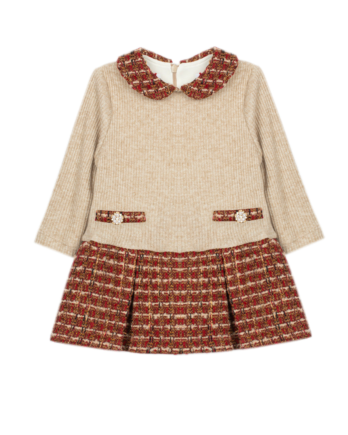 Patachou baby and toddler girls burgundy tweed occasion dress front view