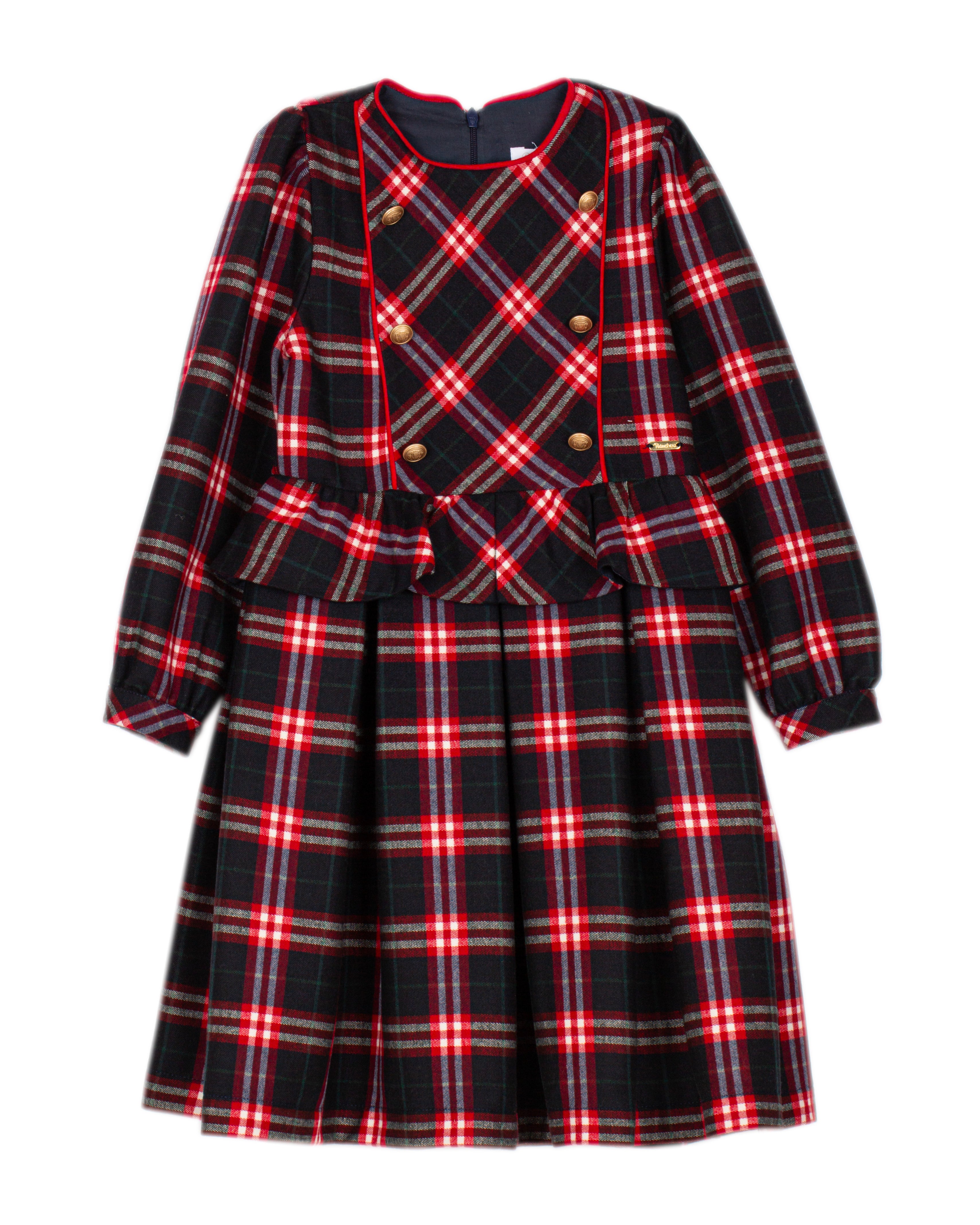 Patachou Balmoral girls navy and red tartan Christmas dress front view