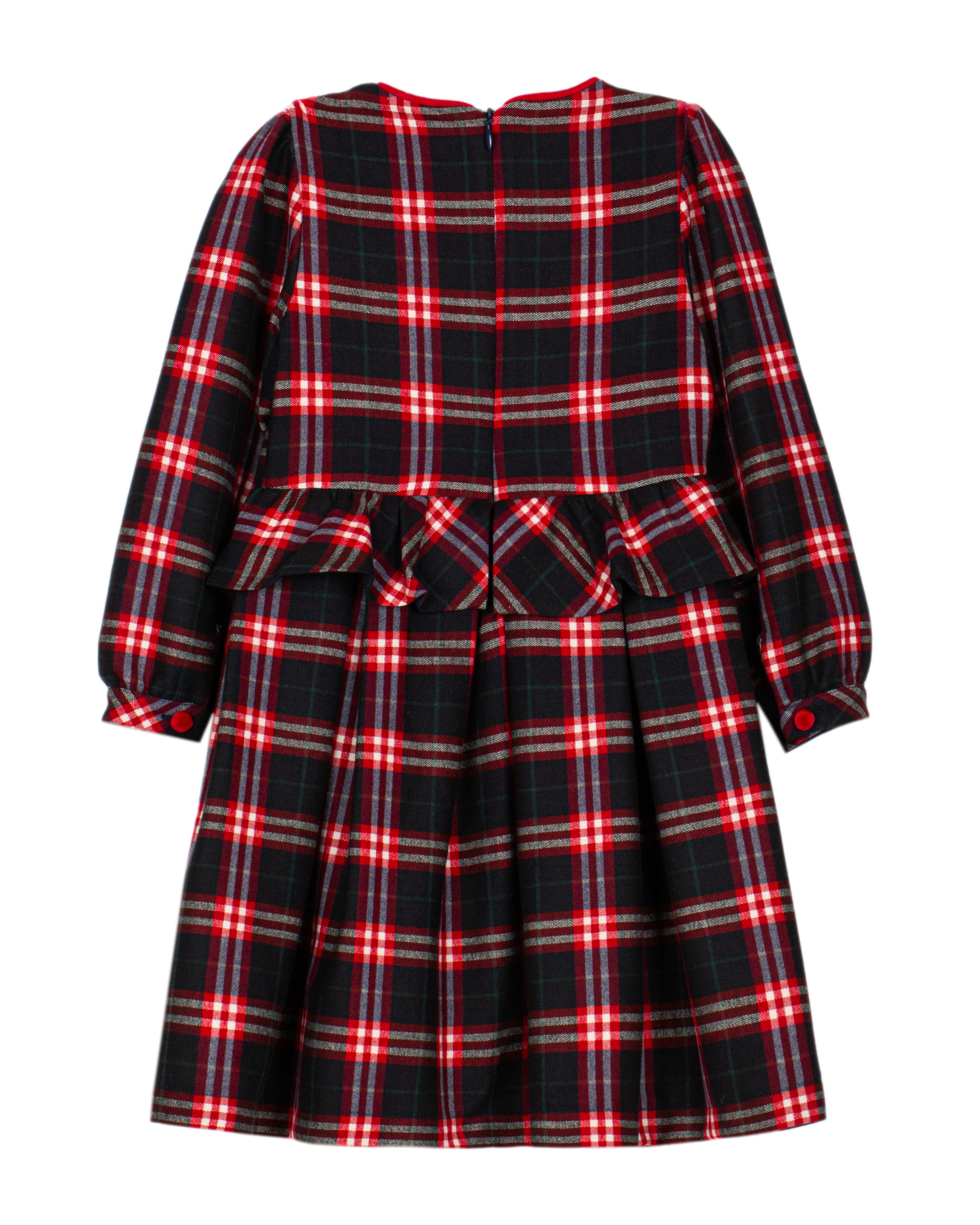 Patachou Balmoral girls navy and red tartan dress back view