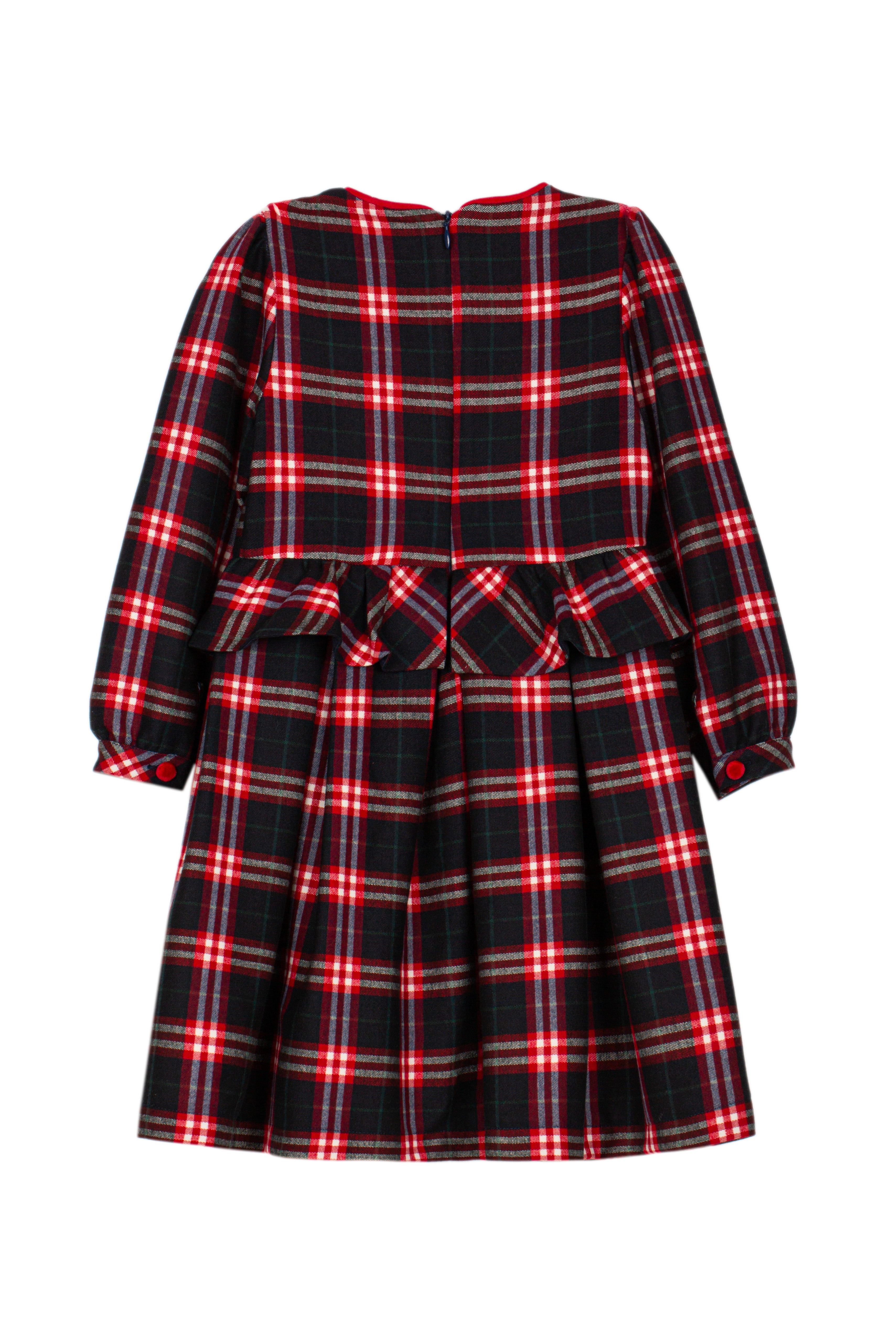 Patachou Balmoral girls navy and red tartan dress back view