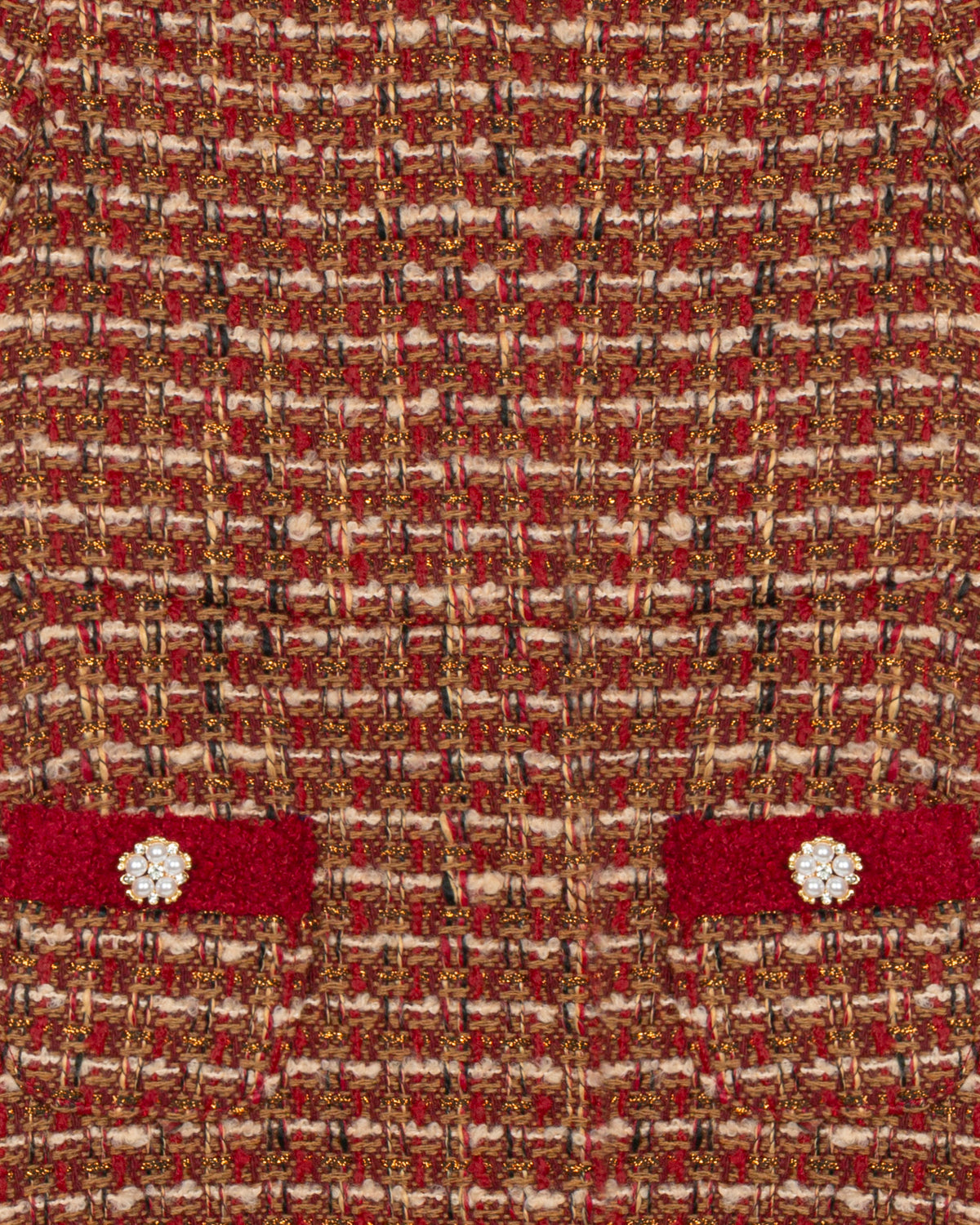 Girl wearing Patachou burgundy tweed Christmas occasion dress