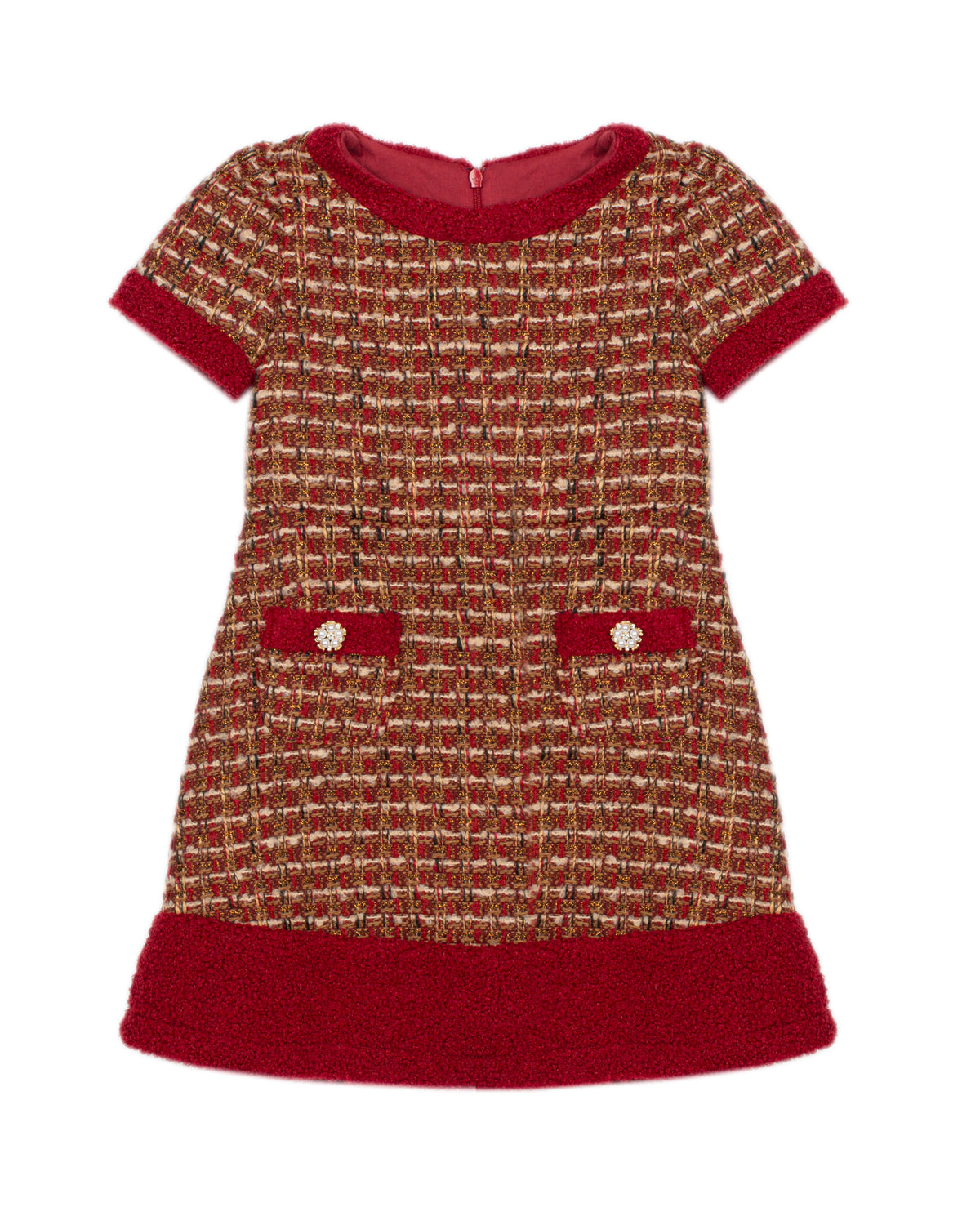 Patachou girls burgundy tweed Christmas party dress front view
