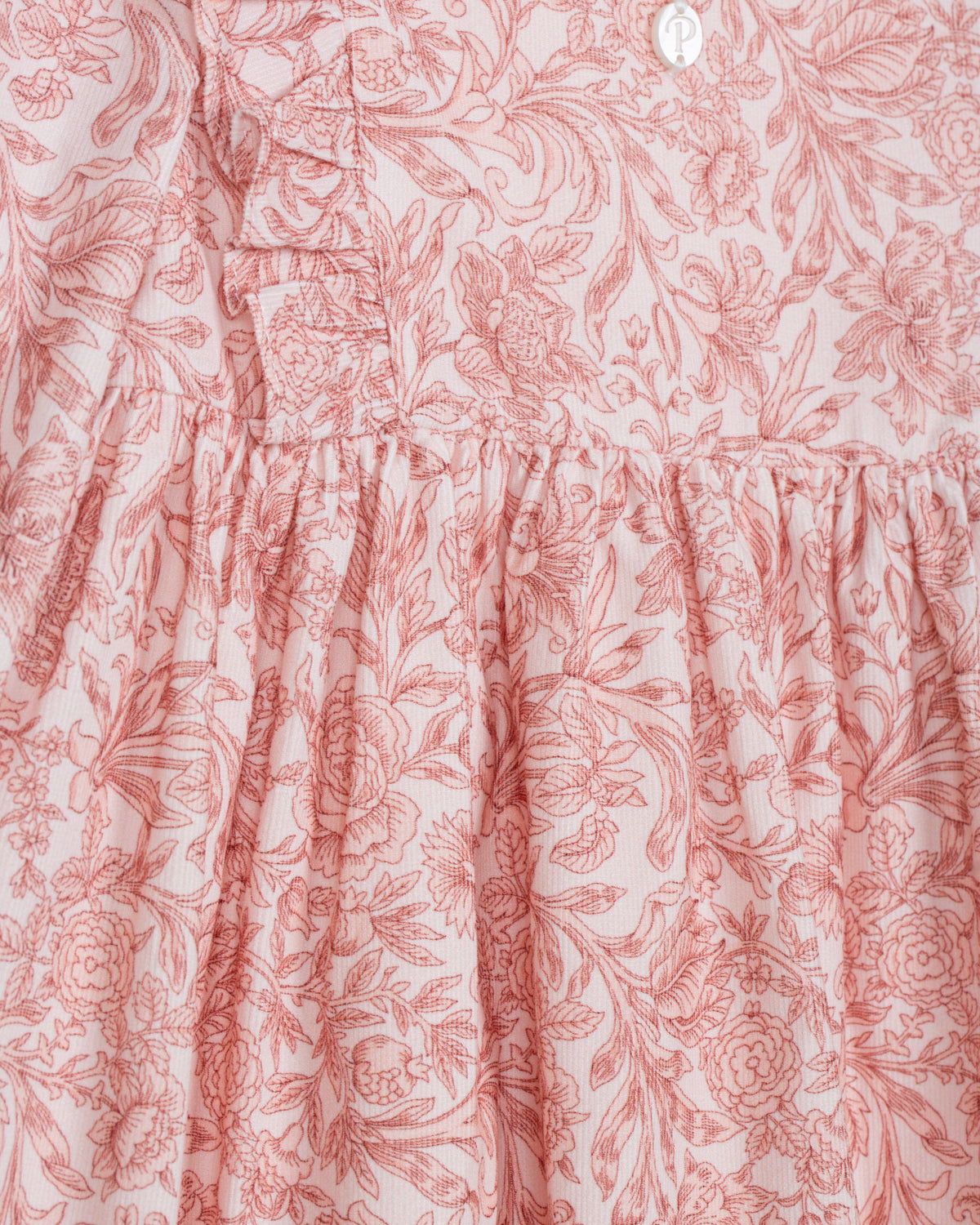 Close-up of Patachou Liberty Rose cotton dress floral print and gathered waist