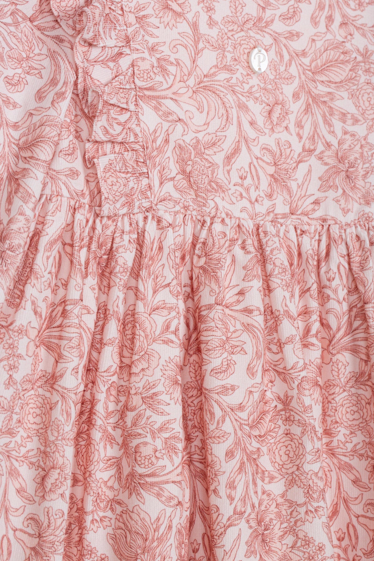 Close-up of Patachou Liberty Rose cotton dress floral print and gathered waist