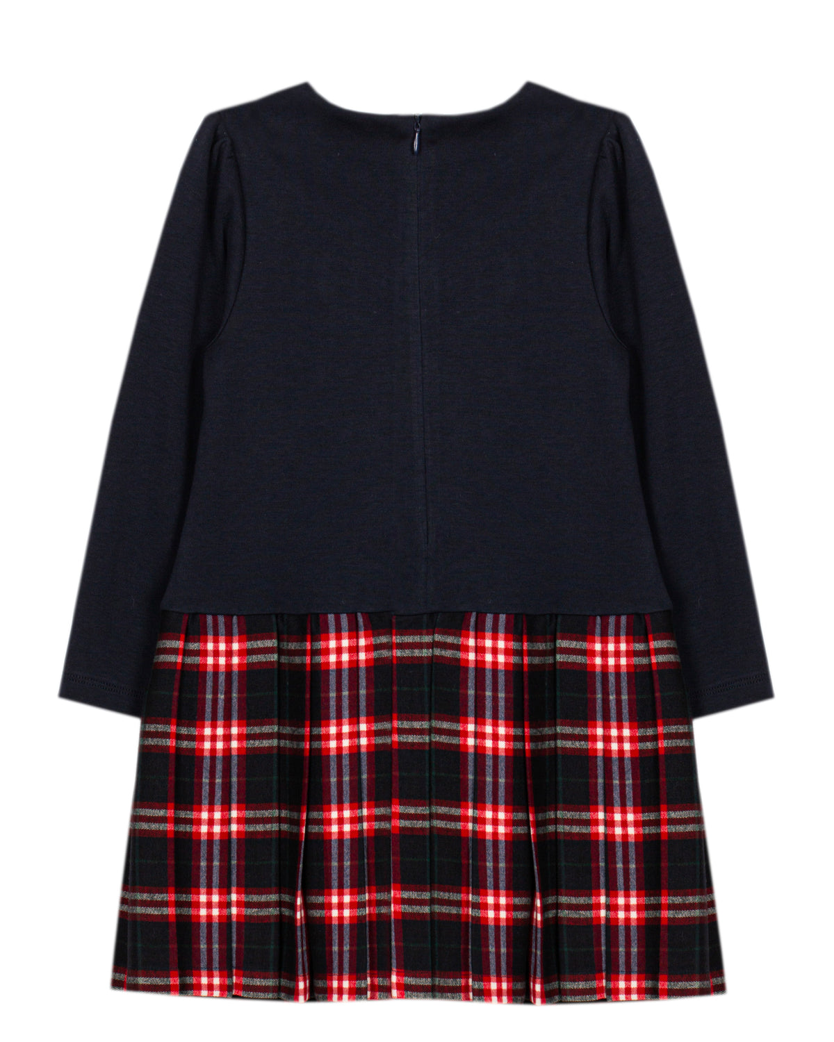 Patachou girls navy and red tartan pleated Christmas dress back view