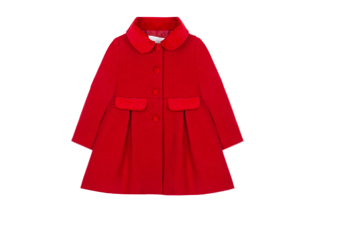 Patachou baby and girls Christmas red pleated winter coat front view