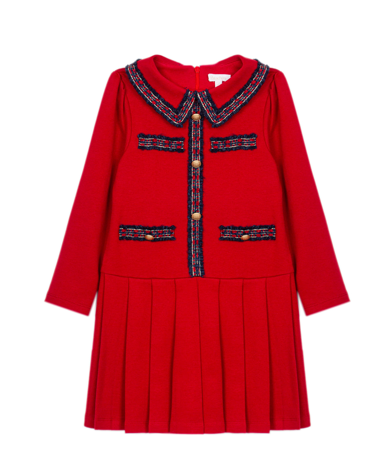 Patachou girls red knit pleated Christmas party dress front view