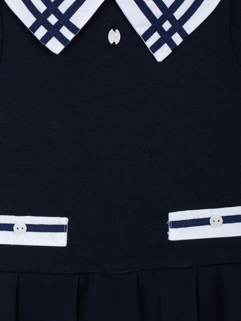 Patachou girls navy dress collar detail close up