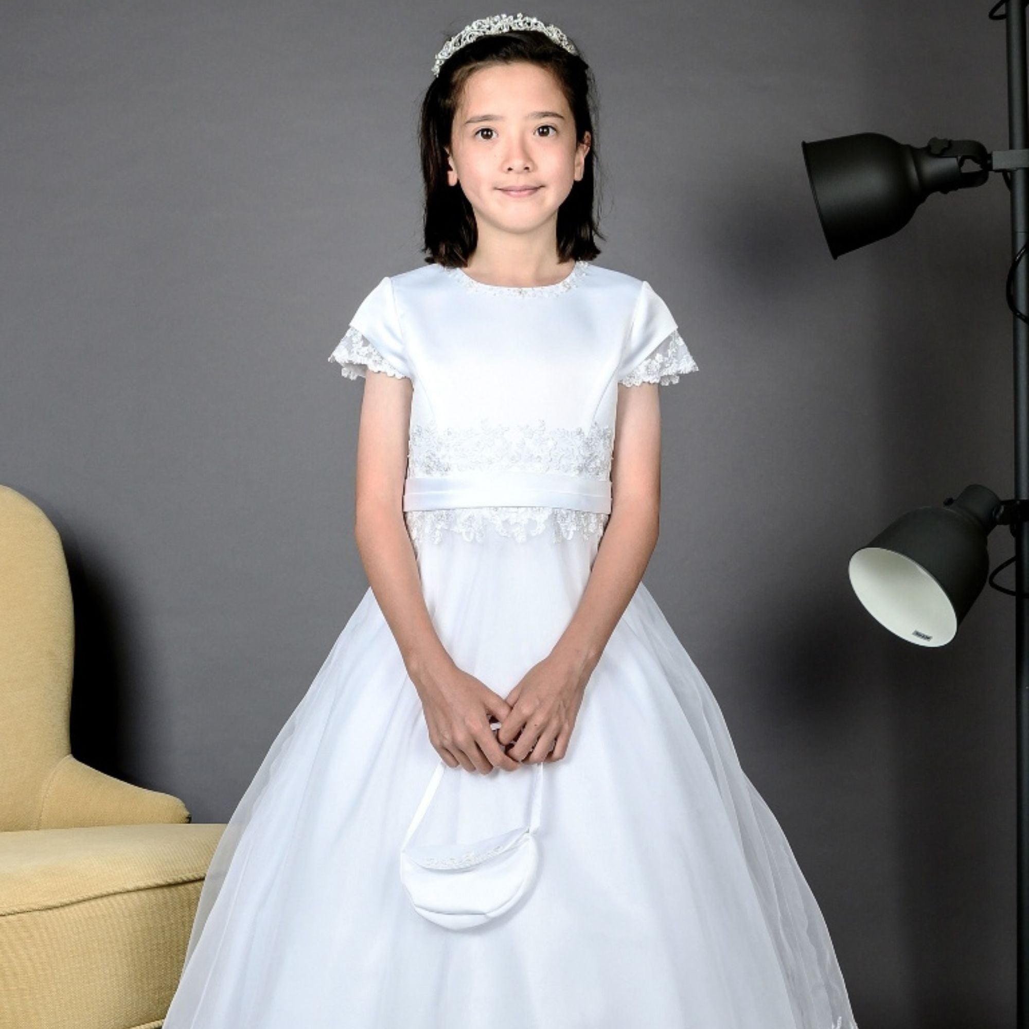 Poinsettia “Tia” White Communion Dress