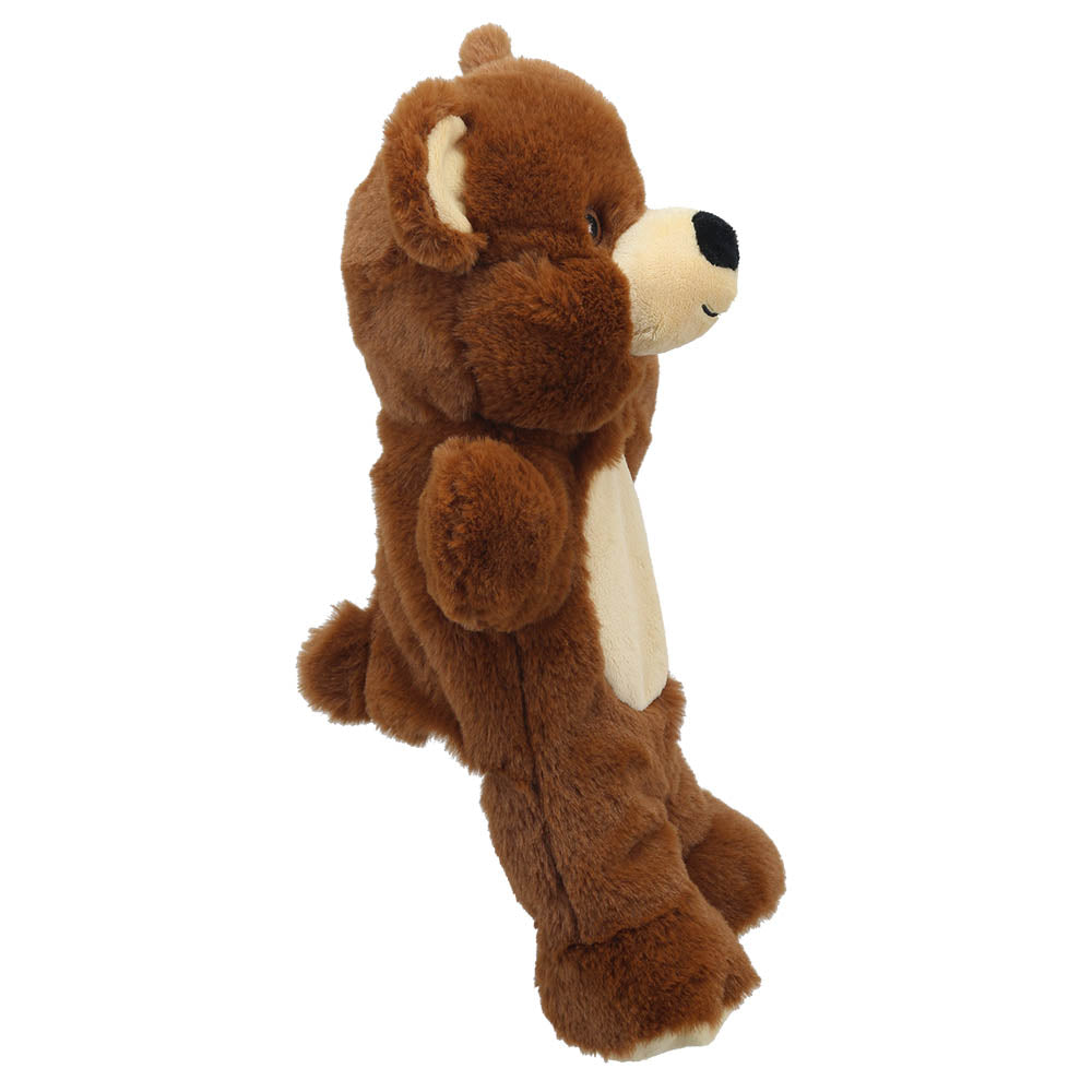 Side view of the brown teddy bear walking puppet for children’s storytelling and play