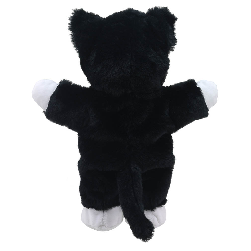Rear view of The Puppet Company cat walking puppet showing its long black tail