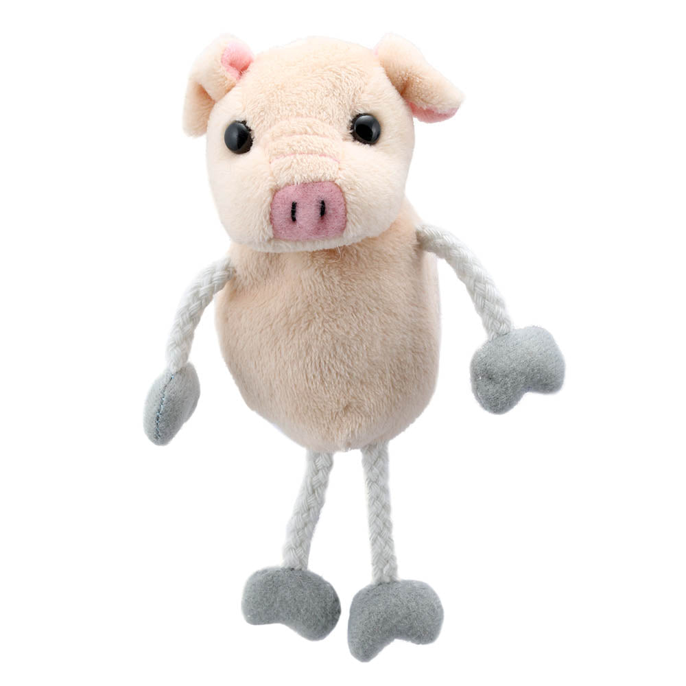 The Puppet Company pink pig finger puppet with soft snout and dangling grey trotters