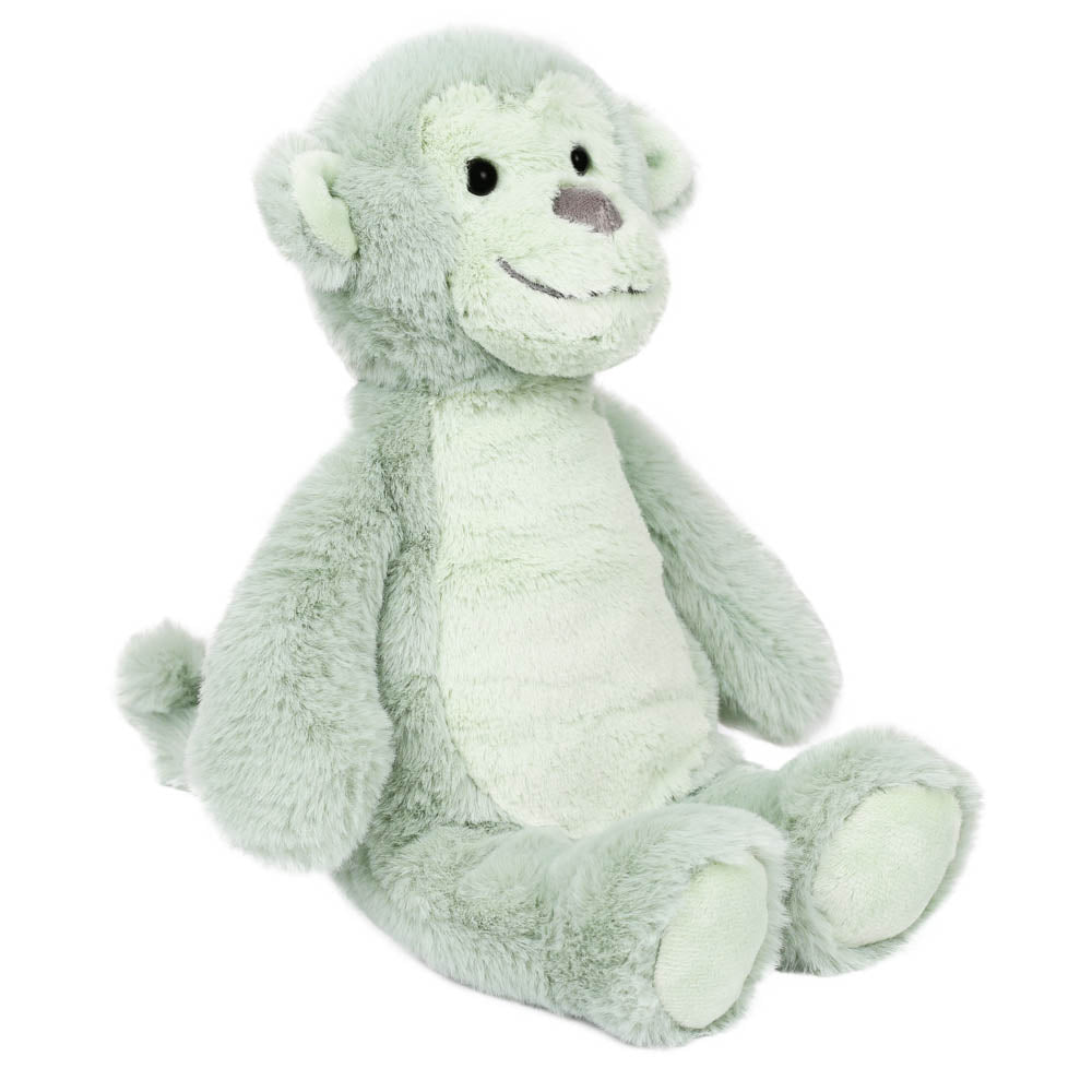 Sage-green Wilberry Jungle Friends kids Monkey soft toy angled view