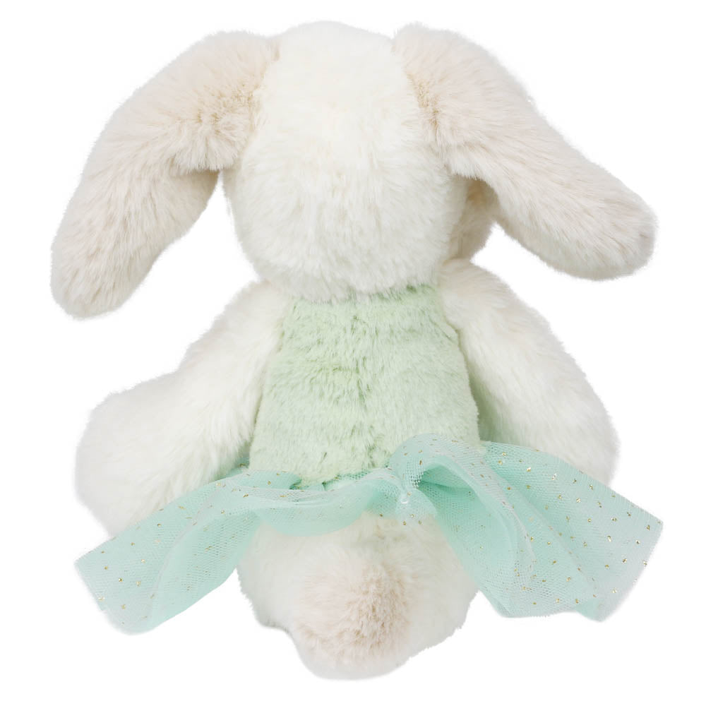 Rear view of the Wilberry puppy soft toy showing its mint ballet dress