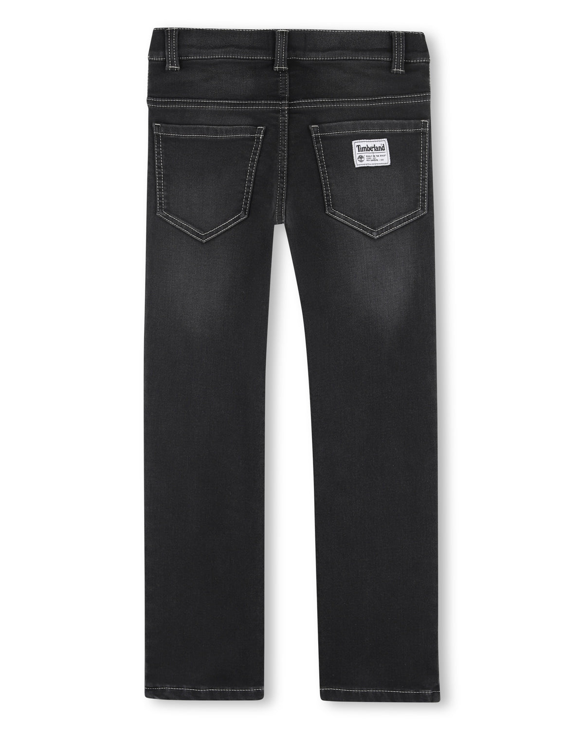 Timberland boys black washed denim jeans back view with pockets and logo patch